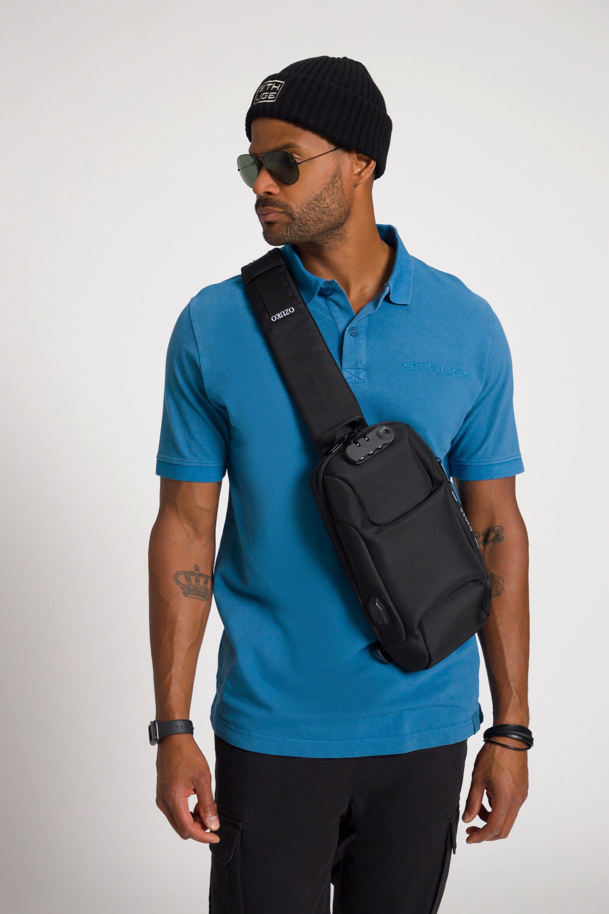 blau STHUGE Piqué Poloshirt Halbarm acid STHUGE washed Poloshirt