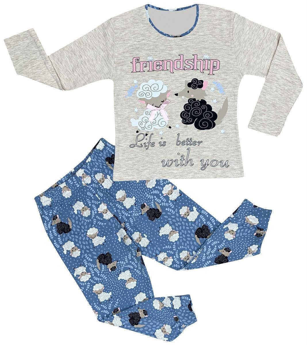 LOREZA Pyjama Mädchen Pyjama Set tlg) langarm 1 Hausanzug 2 (Set, Schlafanzug Baumwolle Color