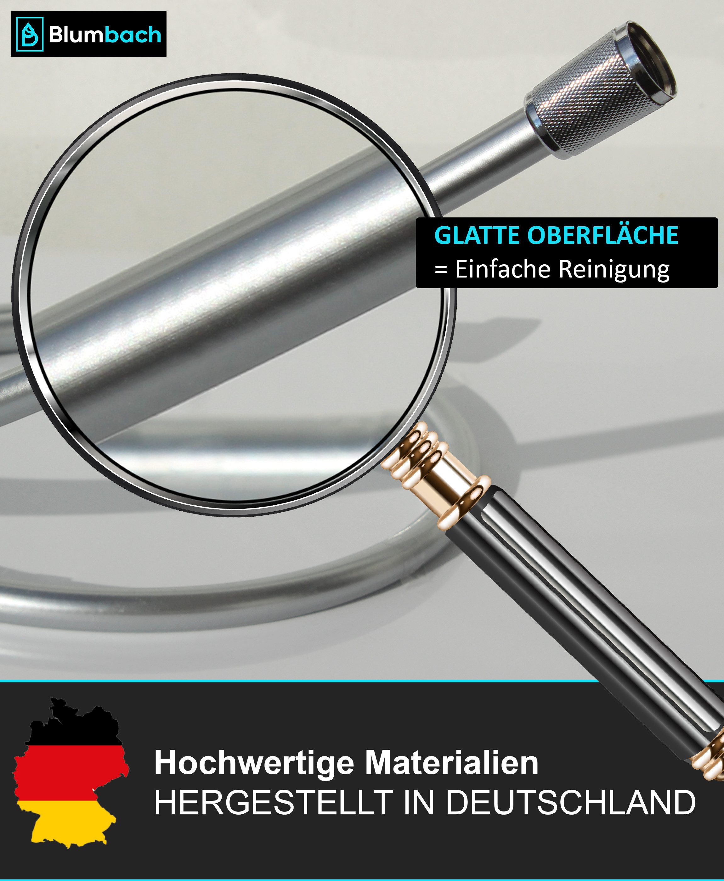 Blumbach Brauseschlauch - Premium Duschschlauch, MADE IN GERMANY- in 3 verschiedenen Längen, (MADE IN GERMANY- in 3 verschiedenen Längen - Trinkwassergeprüft nach neuester Technik, MADE IN GERMANY), 1/2 Zoll - flexibler und knickfester Duschschlauch