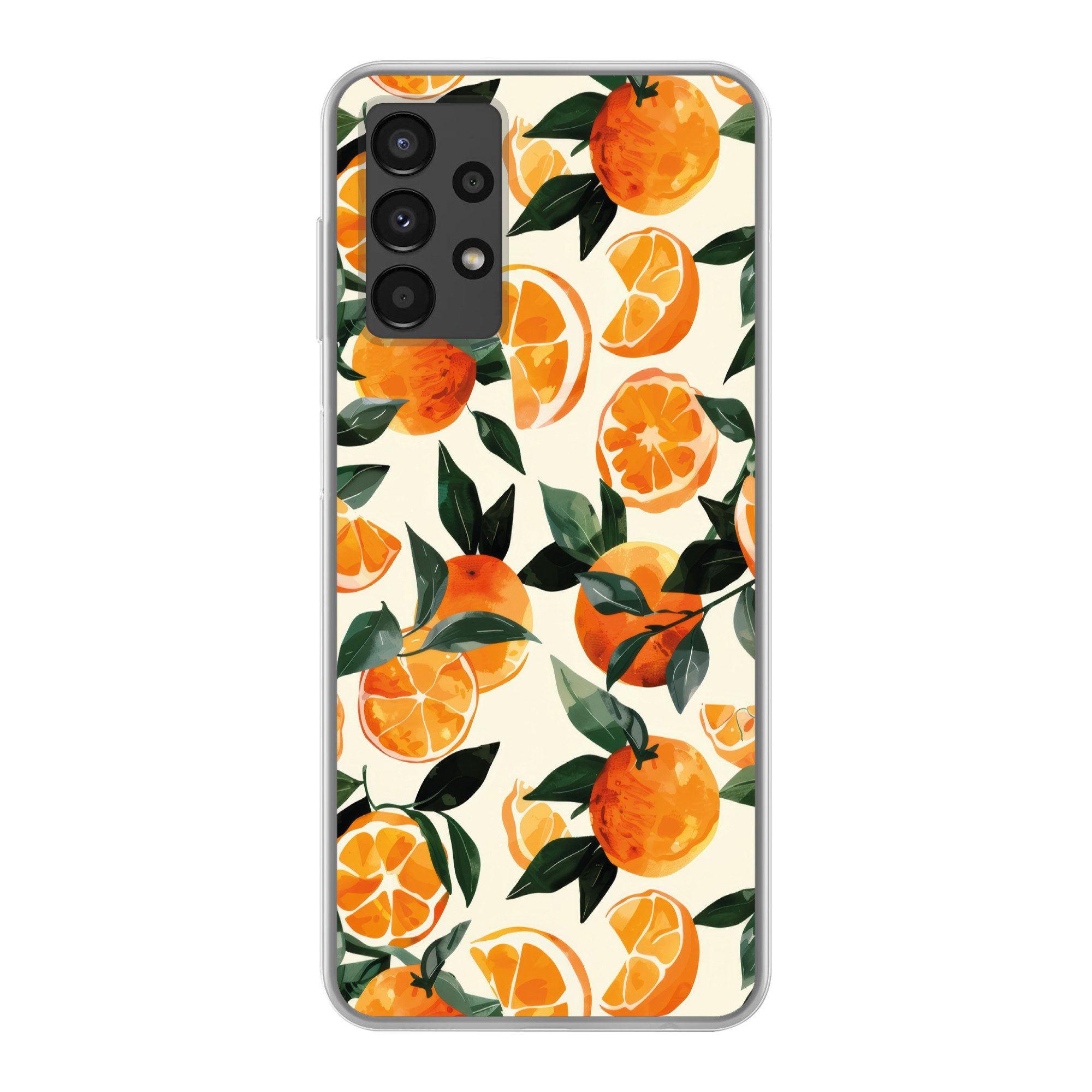 MuchoWow Handyhülle für Samsung Galaxy A13 4G Orangen - Früchte - Blätter - Orange - Grün, Smartphone-Bumper, Print, Handy Schutzhülle Dünn