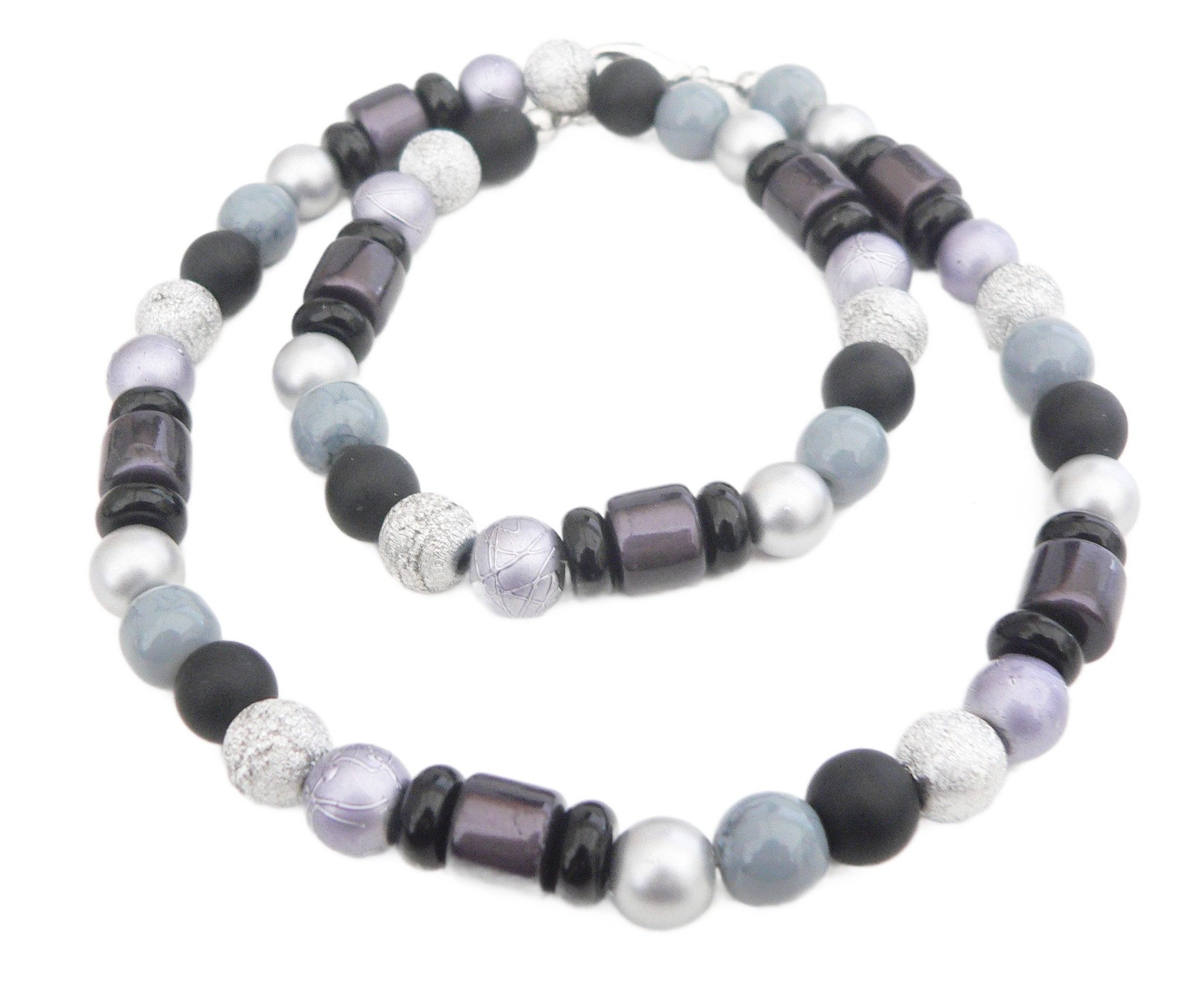 traumschmuck Collier 498. Collier Halskette Glas Miracle silberfarben/schwarz Glitzer, handgefertigt