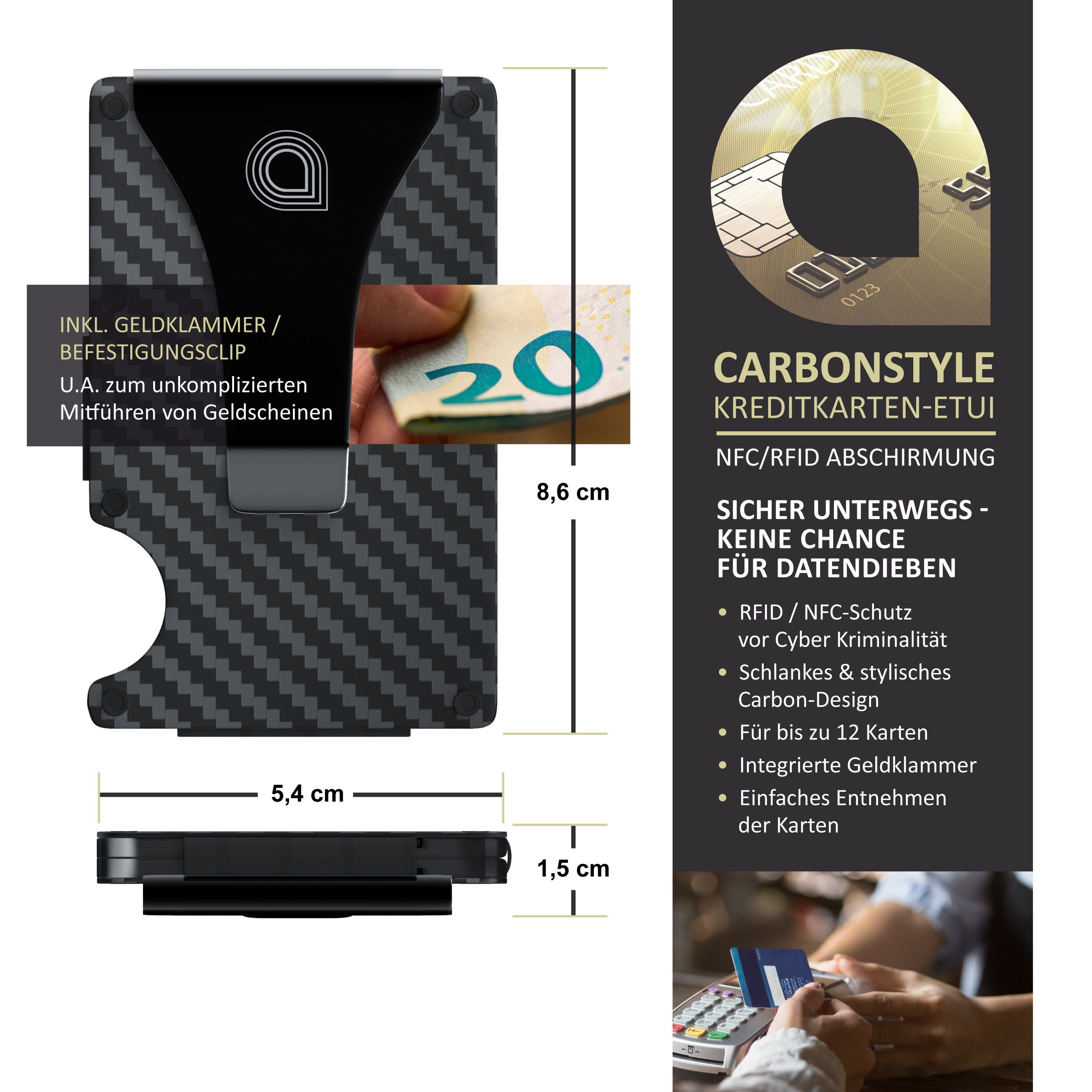 NFC/RFID Kartenetui, Geldklammer Design Kartenetui Carbon Blocker Schutzhülle, Aplic mit