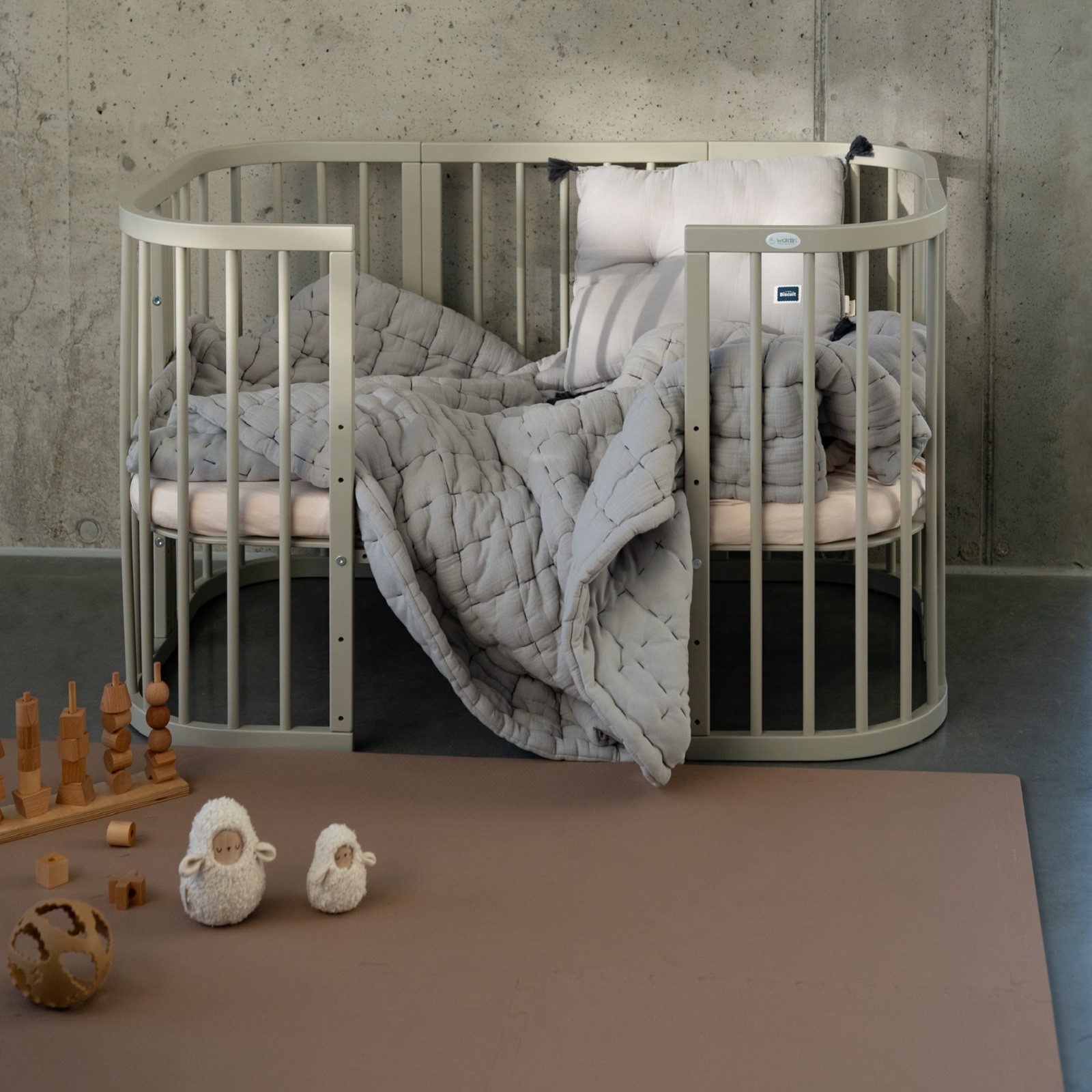 Waldin Babybett Mobiles Babybett aus Holz 7in1 mit Matratze, mitwachsend