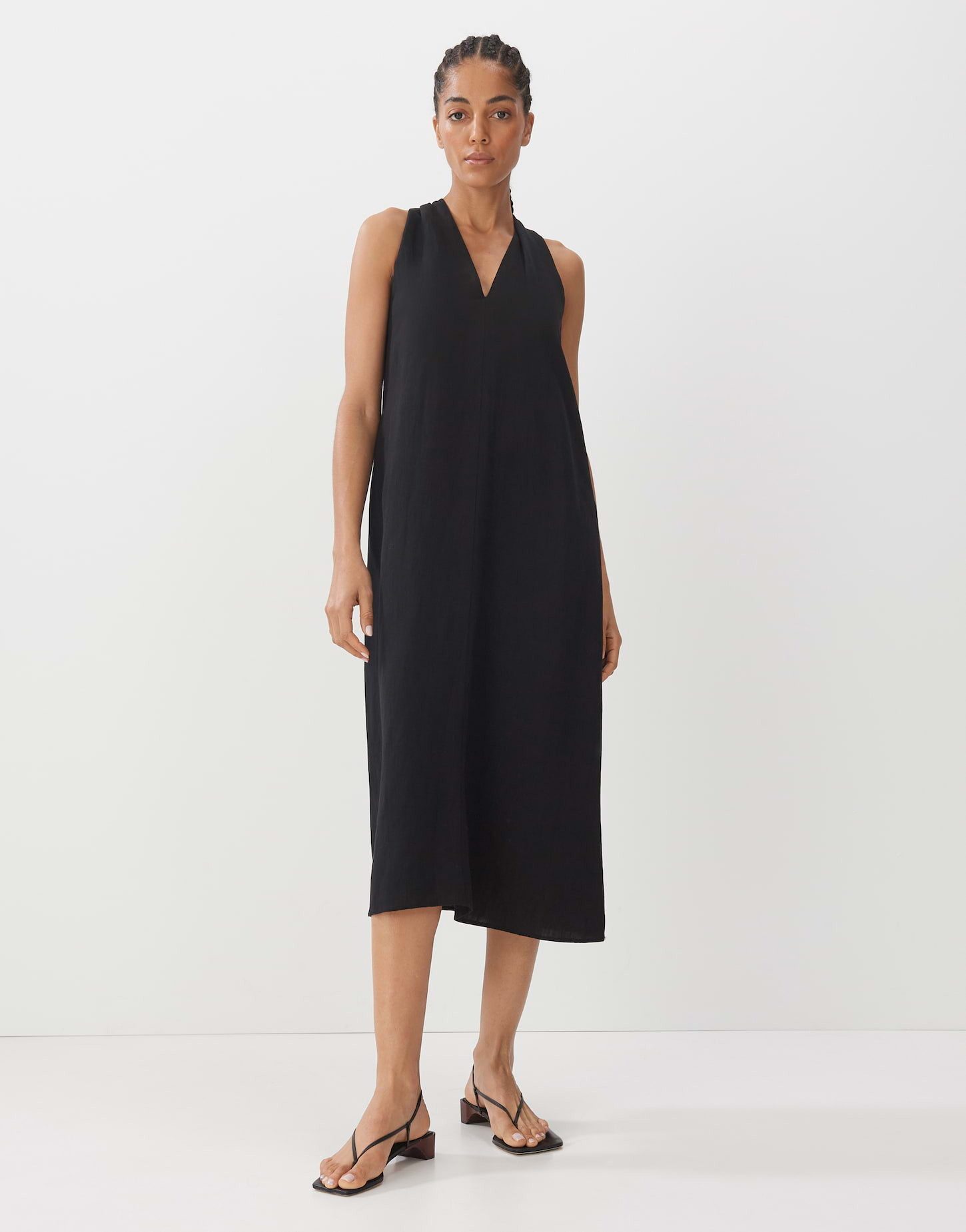 Trägerkleid Midikleid QEDIRA aus Viskose Leinen Mix