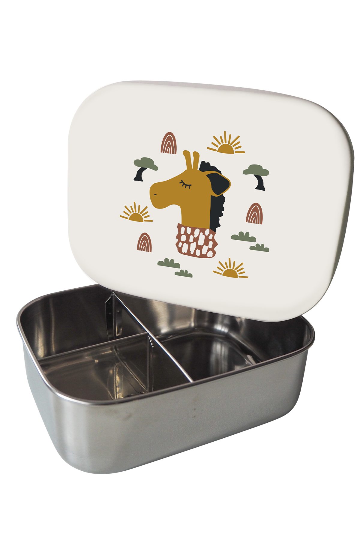 kikadu Lunchbox, Box: Stainless Steel, Lid: 100% Silicone, BPA free, (1-tlg), Giraffe Natur aus Edelstahl mit BPA-freiem Silikondeckel