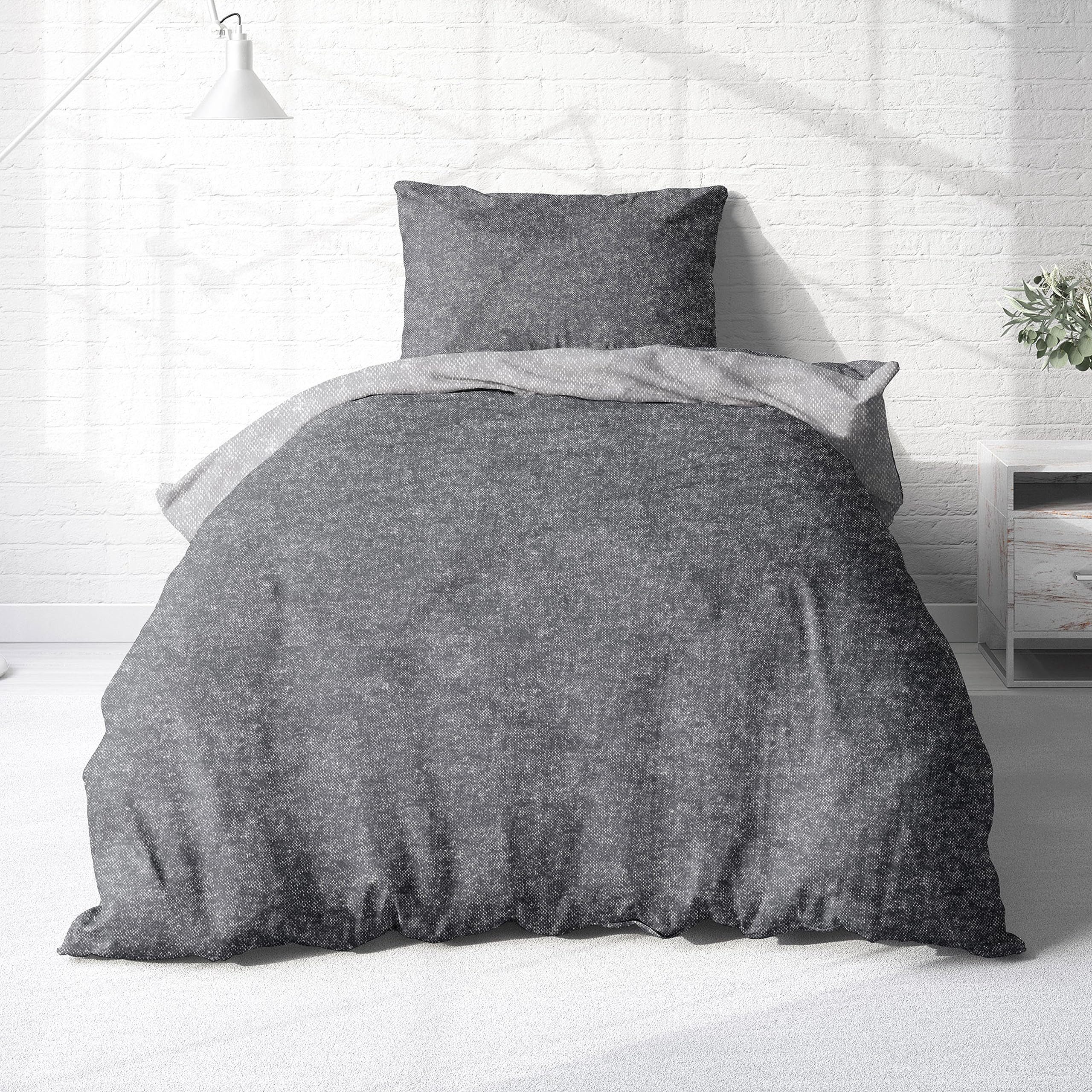 Träumschön Bettwäsche Premium Biber Bettwäsche 135x200 oder 155x220 cm Baumwolle,Anthrazit, Biber, 2 teilig, mit Reißverschluss, 100% Baumwolle, kuschelig warm  – Bild 2 von 5