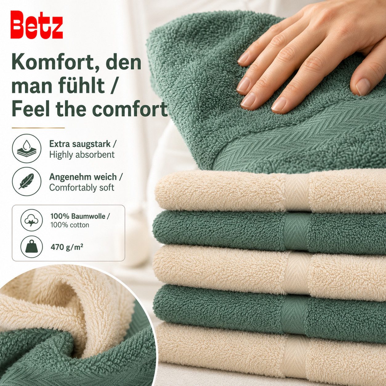 Betz Handtücher Premium Handtuch-Set 12-tlg., 100% Baumwolle (Set, 12-St), Duschtücher,Handtücher, Gästetücher, Seiftücher,Waschhandschuhe – Bild 3 von 5