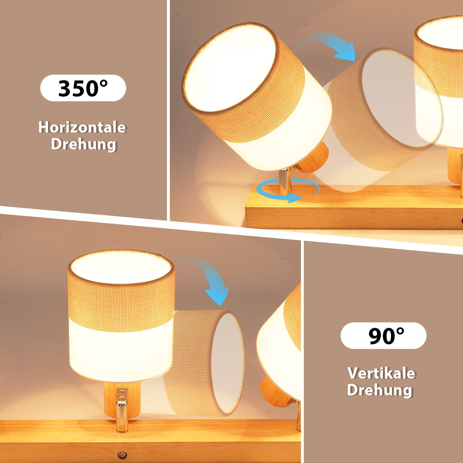 Nettlife Deckenstrahler Wohnzimmer Holz 1/2/3/4 Flammig E14 Vintage Deckenleuchte Deckenspot, LED wechselbar, perfekt für Flur, Wohnzimmer, Schlafzimmer, Esszimmer