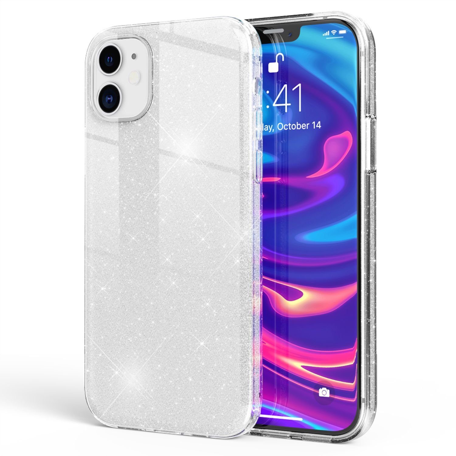 Nalia Smartphone-Hülle Apple iPhone 12 Apple iPhone 12 Pro 15,5 cm (6,1 Zoll), Glitzer Silikon Hülle / Glänzender Hybrid Schutz / Stoßfest & Robust