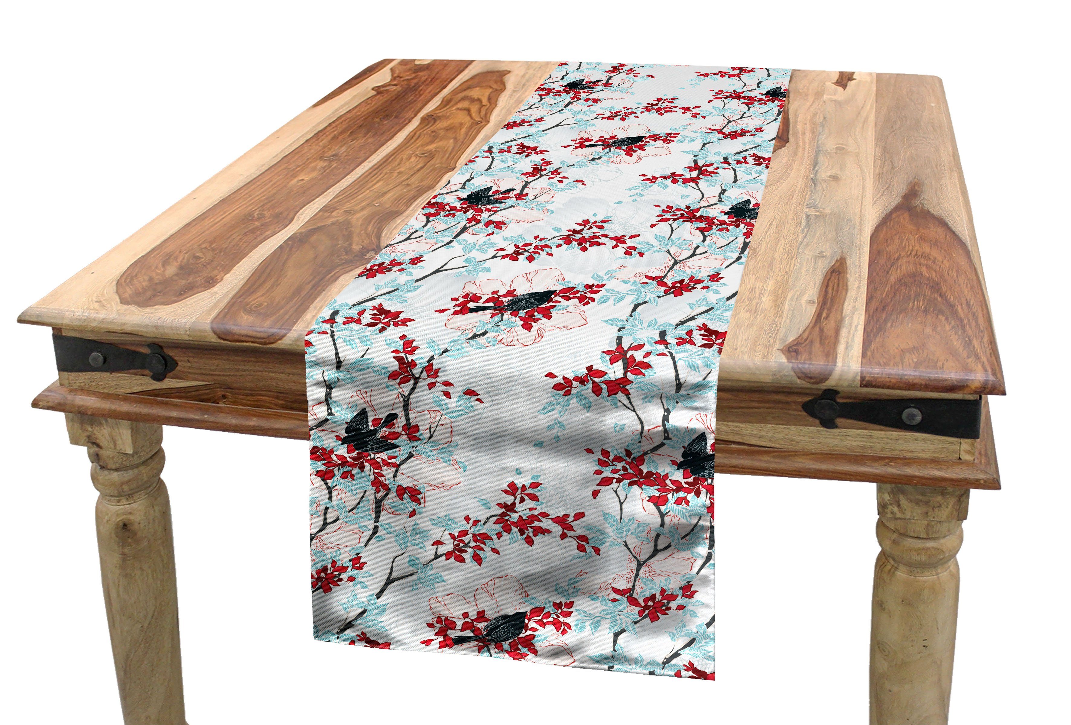 Abakuhaus Tischläufer, chinesische Dekorativer Frühling Esszimmer Rechteckiger Vintage Küche Bäume Tischläufer