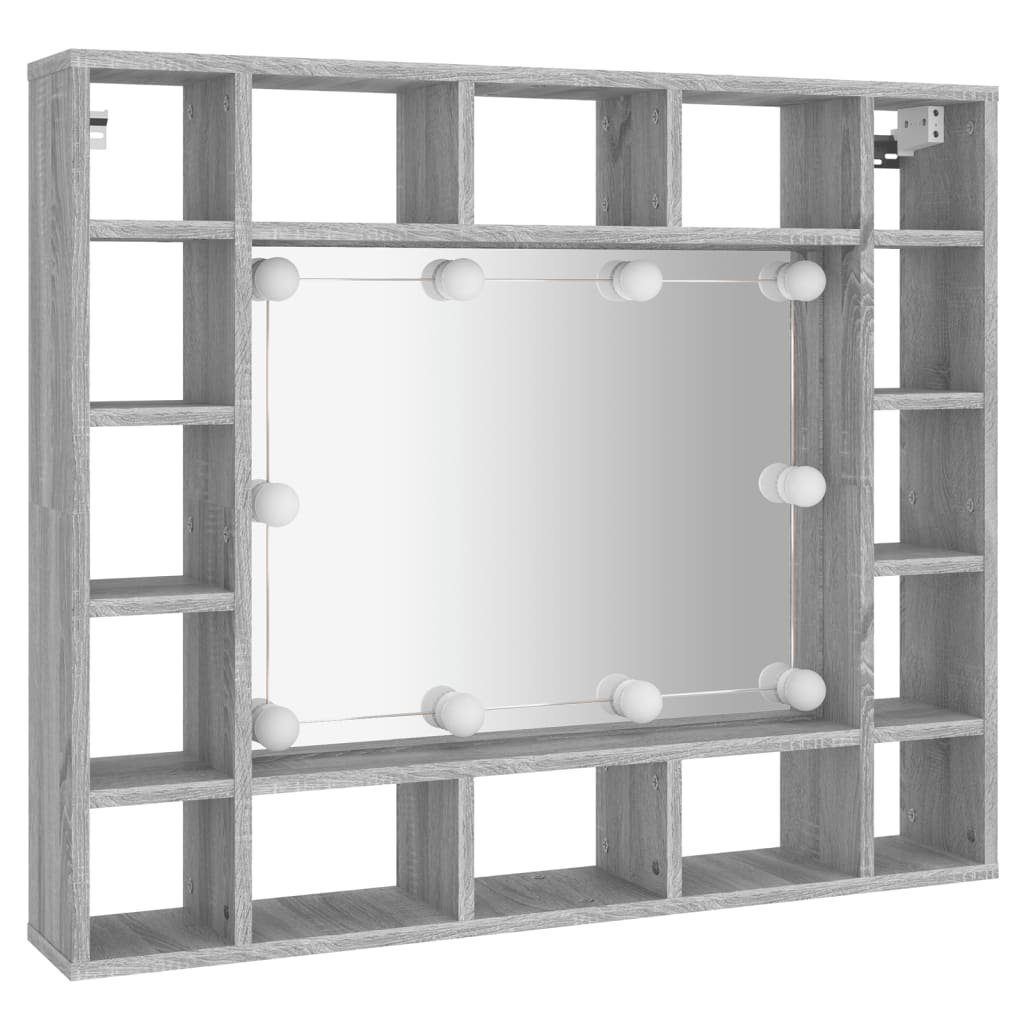 Badezimmerspiegelschrank mit vidaXL Sonoma Spiegelschrank (1-St) cm 91x15x76,5 LED Grau