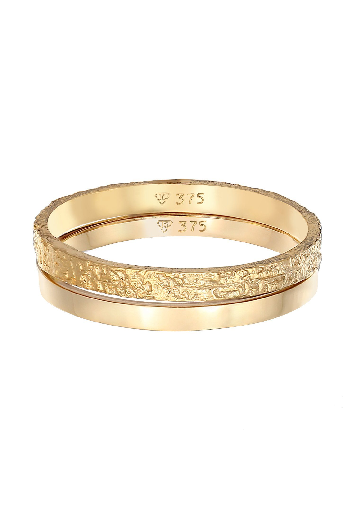 Elli Premium Ring-Set Bandring Basic Gehämmert (Set 2-tlg) 375 Gelbgold günstig online kaufen