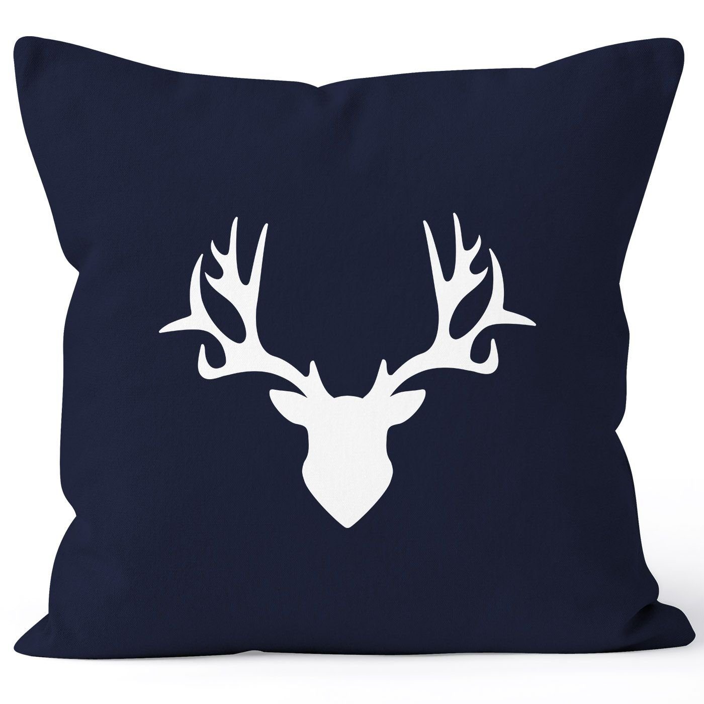 MoonWorks Dekokissen Kissenbezug Hirsch Deko-Kissen navy Kissen-Hülle 40x40 Baumwolle MoonWorks® Geweih