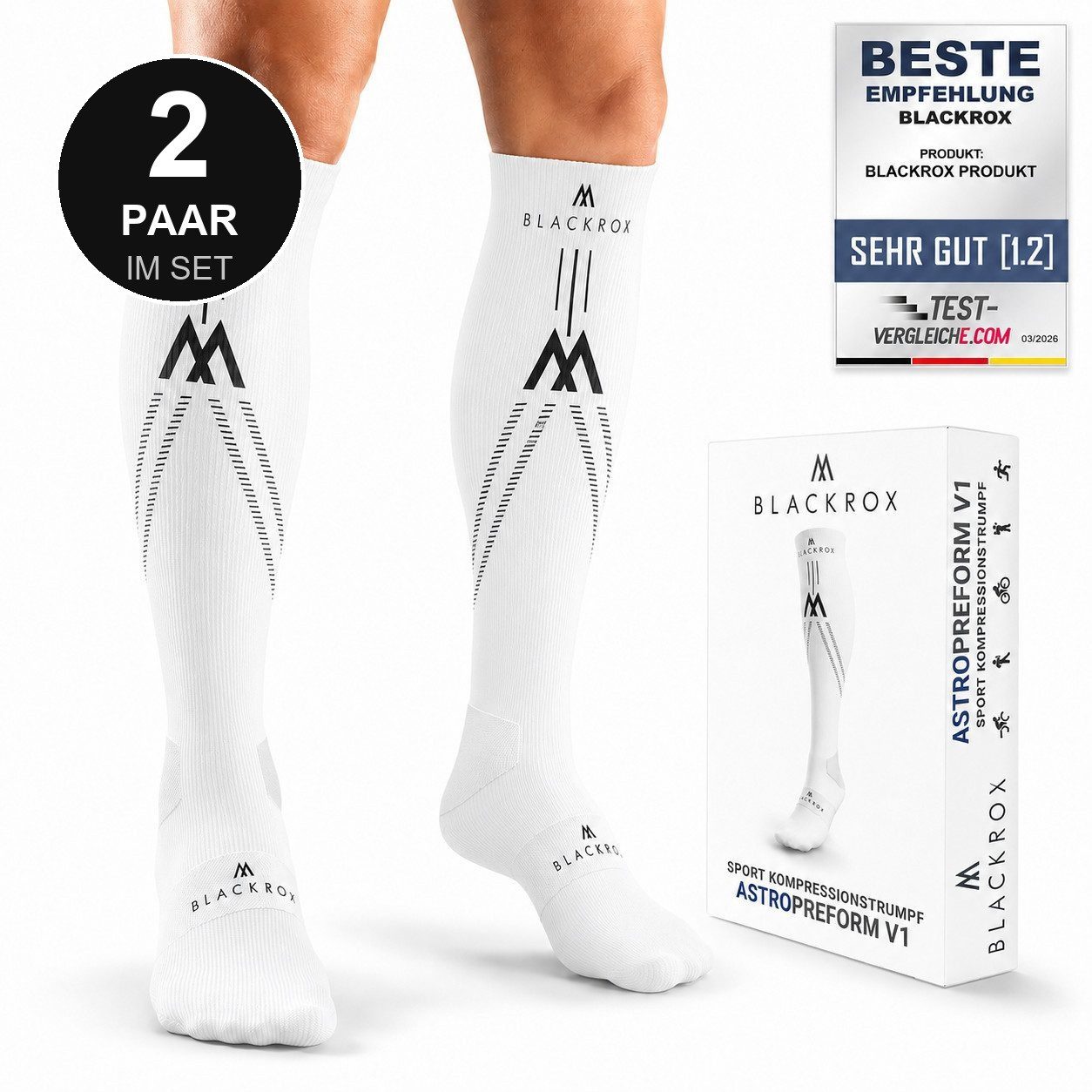 BLACKROX Kompressionsstrümpfe [Vergleichssieger 2026] Astropreform V1 2er-Set, Gr. S-XL