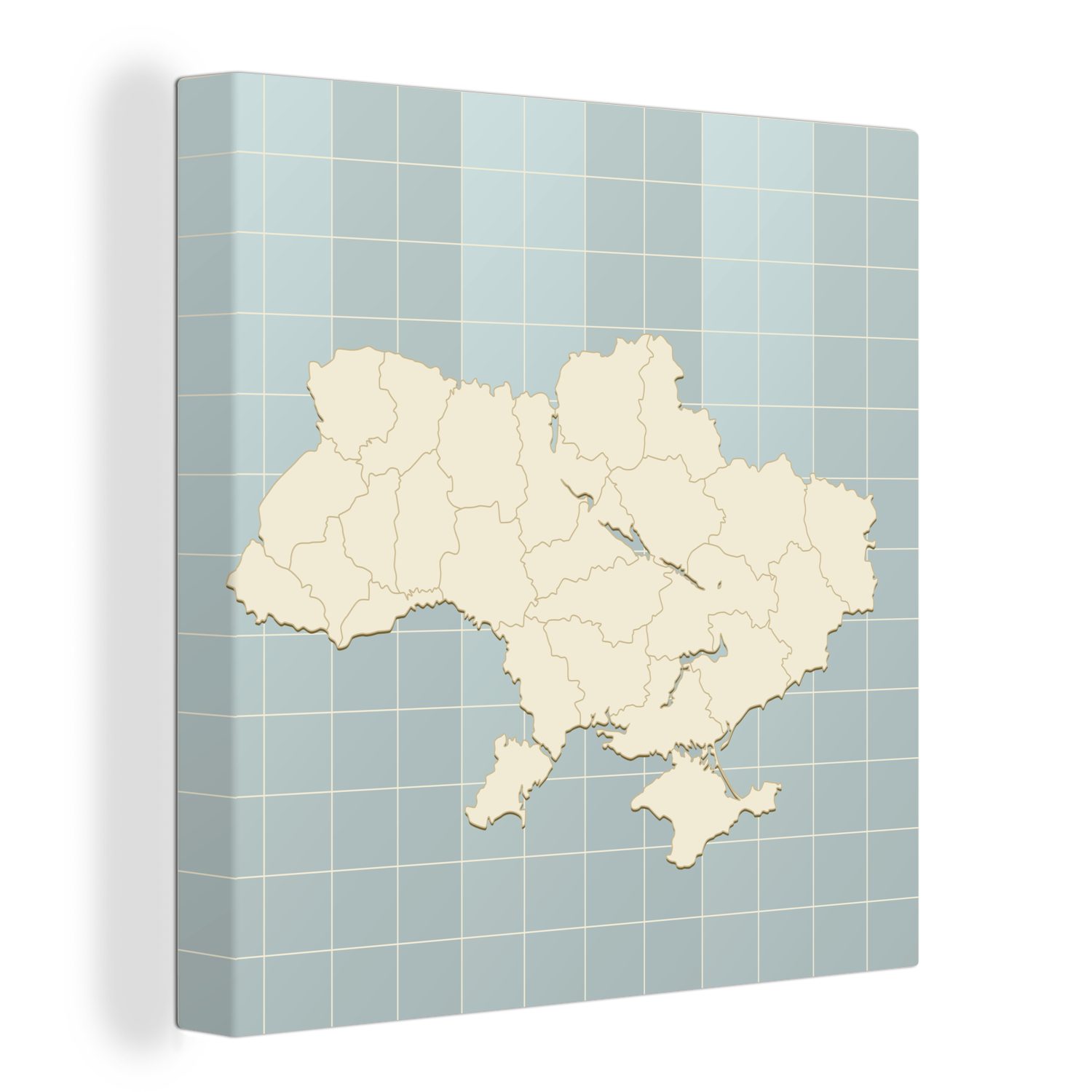 OneMillionCanvasses® Leinwandbild Illustration der Ukraine vor einem schachbrettartigen Hintergrund, (1 St), Leinwand Bilder für Wohnzimmer Schlafzimmer