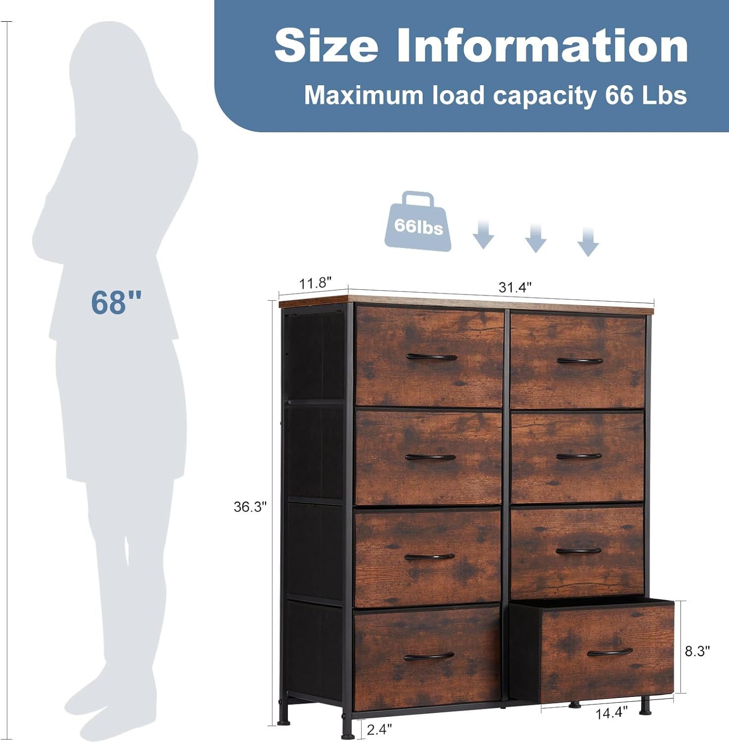 DUMOS Schubkastenkommode Kommode mit Schubladen, Ablageschrank aus Stoff Schubladenschrank (für Schlafzimmer, Wohnzimmer, Kinderzimmer, Flur, Aufbewahrungsschrank), mit Metallgestell Schubladen aus Stoff