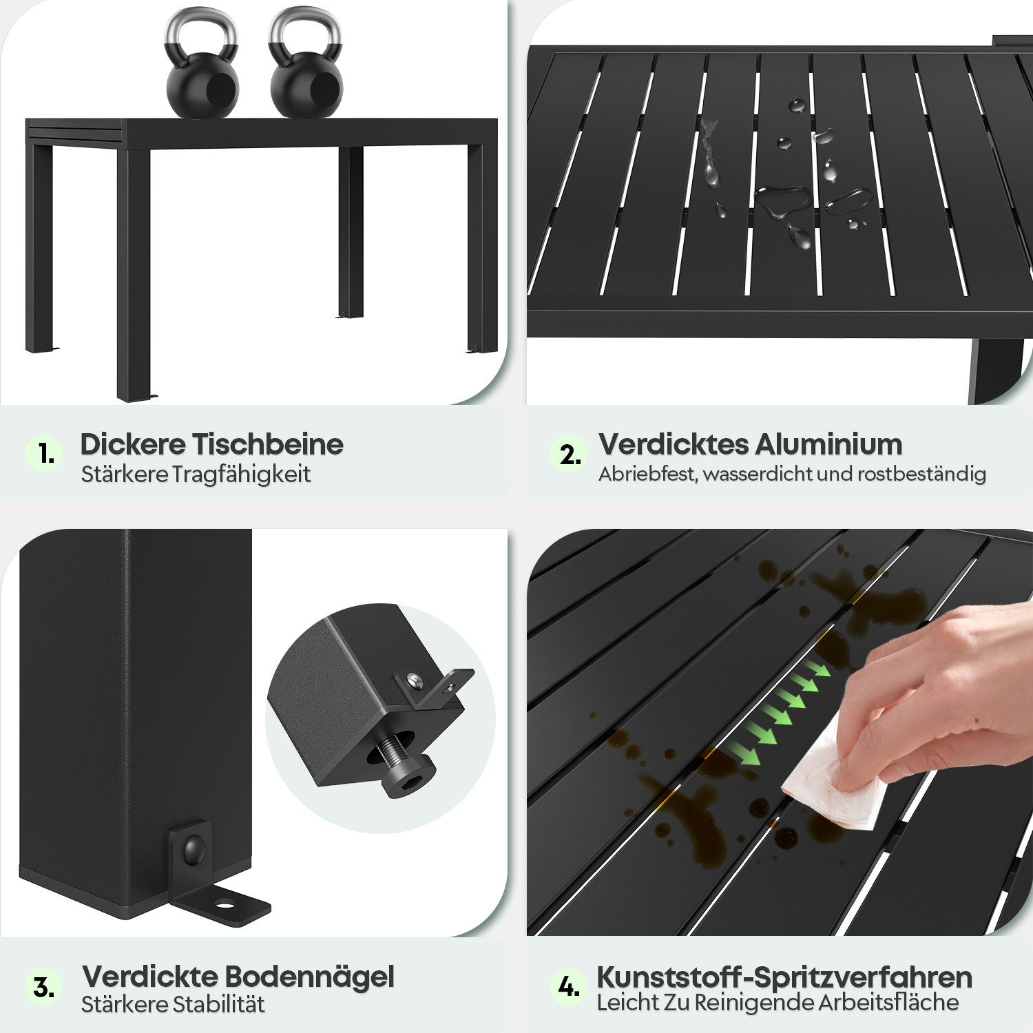 GUNJI Gartentisch Aluminium Ausziehbarer Gartentisch Balkonmöbel für 4 bis 10 Personen (1 Tisch, wetterfest, stabil, robust und langlebig, ideal für Garten & Te – Bild 5 von 5