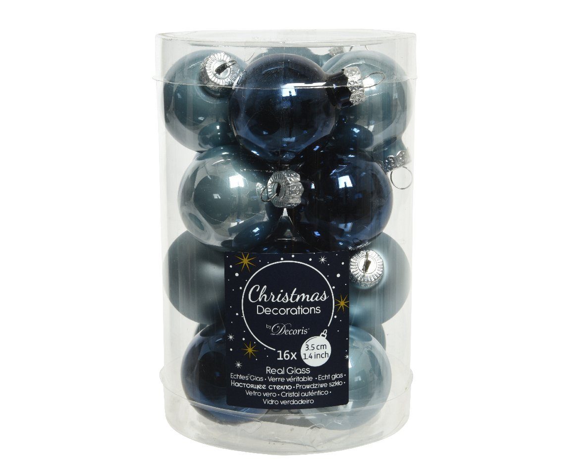 / Weihnachtskugeln - 16 Stück Nachtblau Weihnachtsbaumkugel, 3,5cm decorations Nebelblau Glas Decoris Mix season