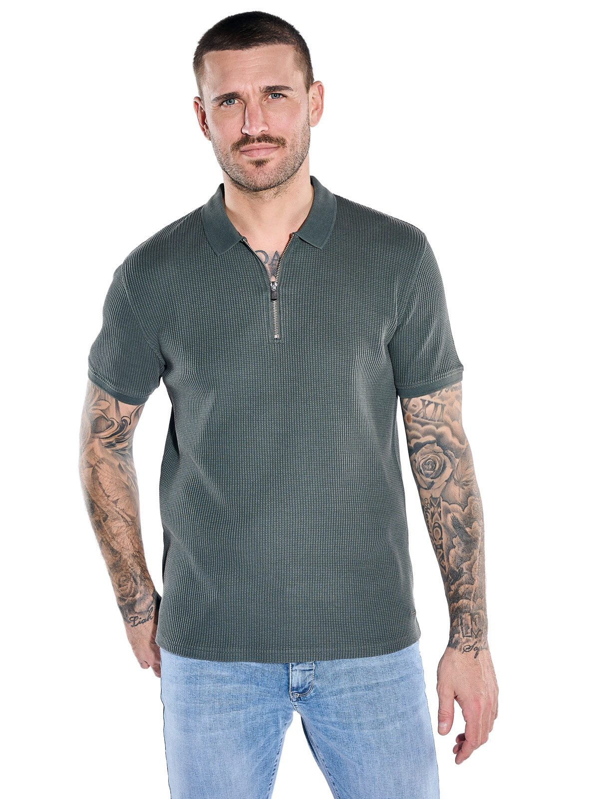 emilio adani Poloshirt Herren Poloshirt mit Reißverschluss, Dunkelgruen