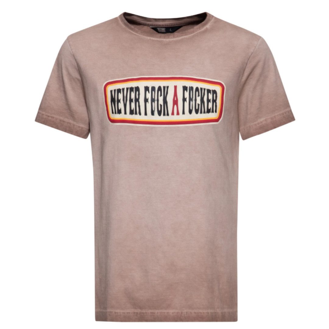 Print-Shirt Never Fck a Fcker Oilwash Brown