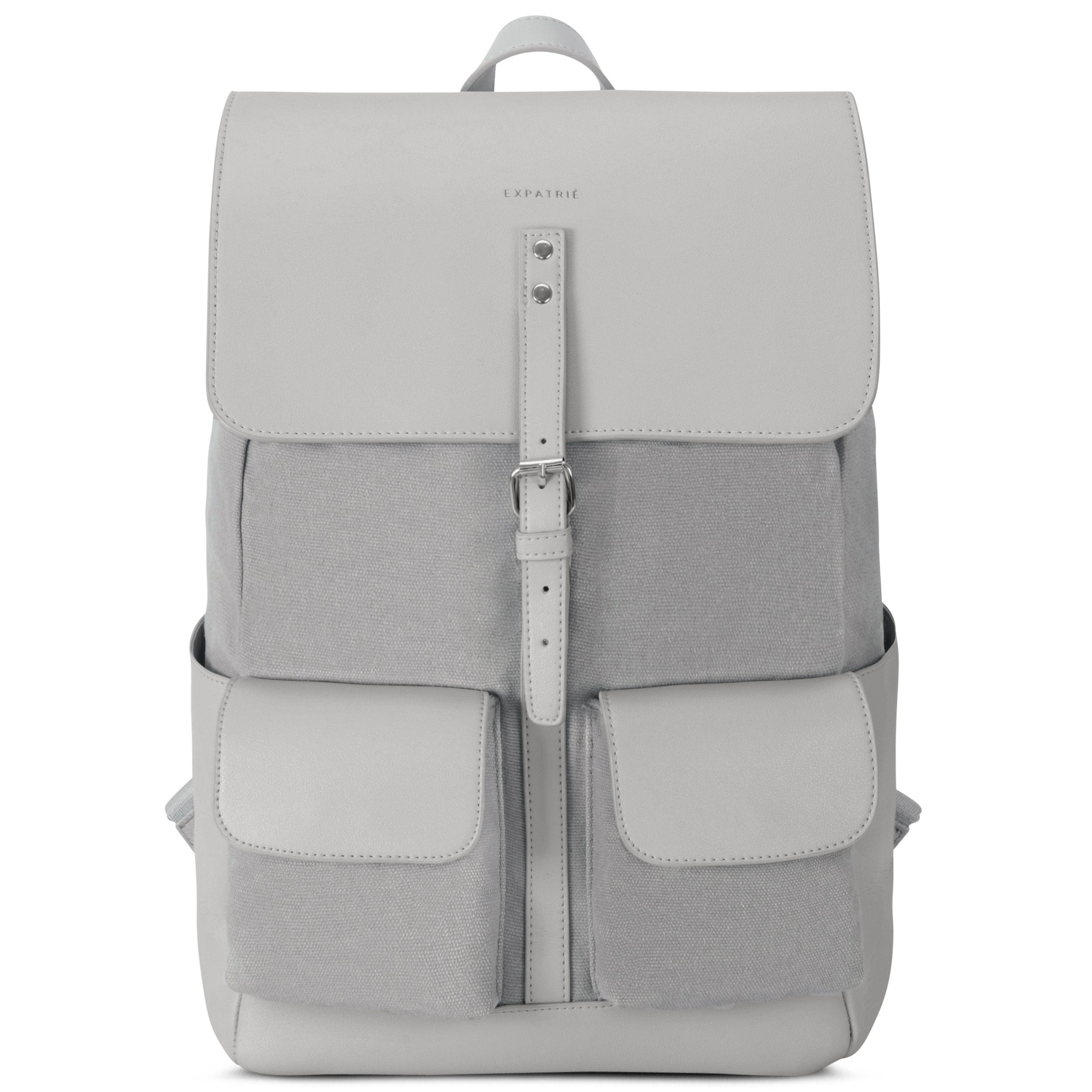 Expatrié Cityrucksack Lauren Tagesrucksack Damen mit Laptop Fach, Magnetverschluss, Laptopfach, Wasserabweisend Grau