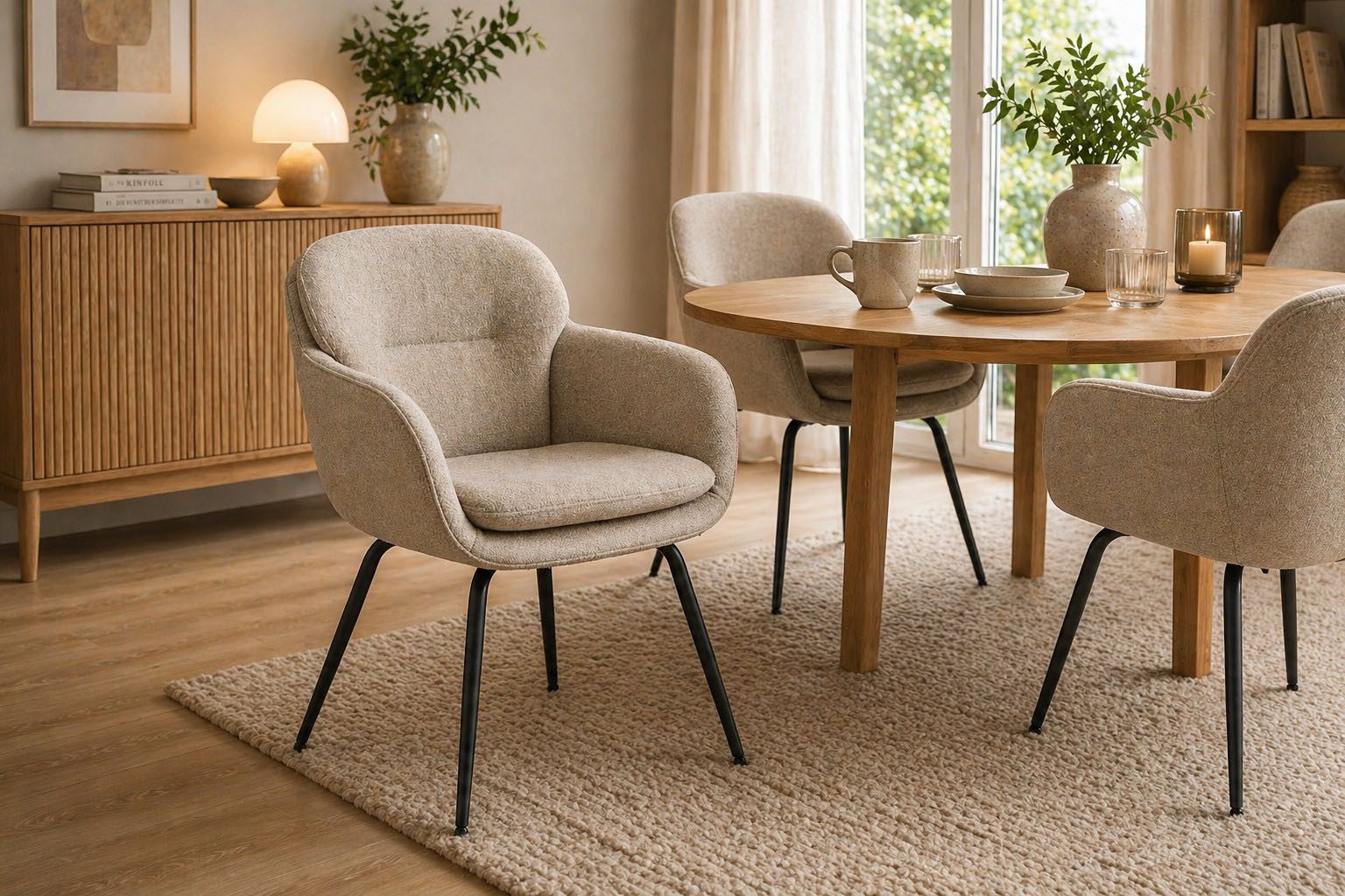 ACTONA GROUP Esszimmerstuhl Dora mit Armlehnen - gepolstert & bequem, moderner Küchenstuhl, Angenehmer Stoffbezug & hoher Sitzkomfort für entspanntes Sitzen