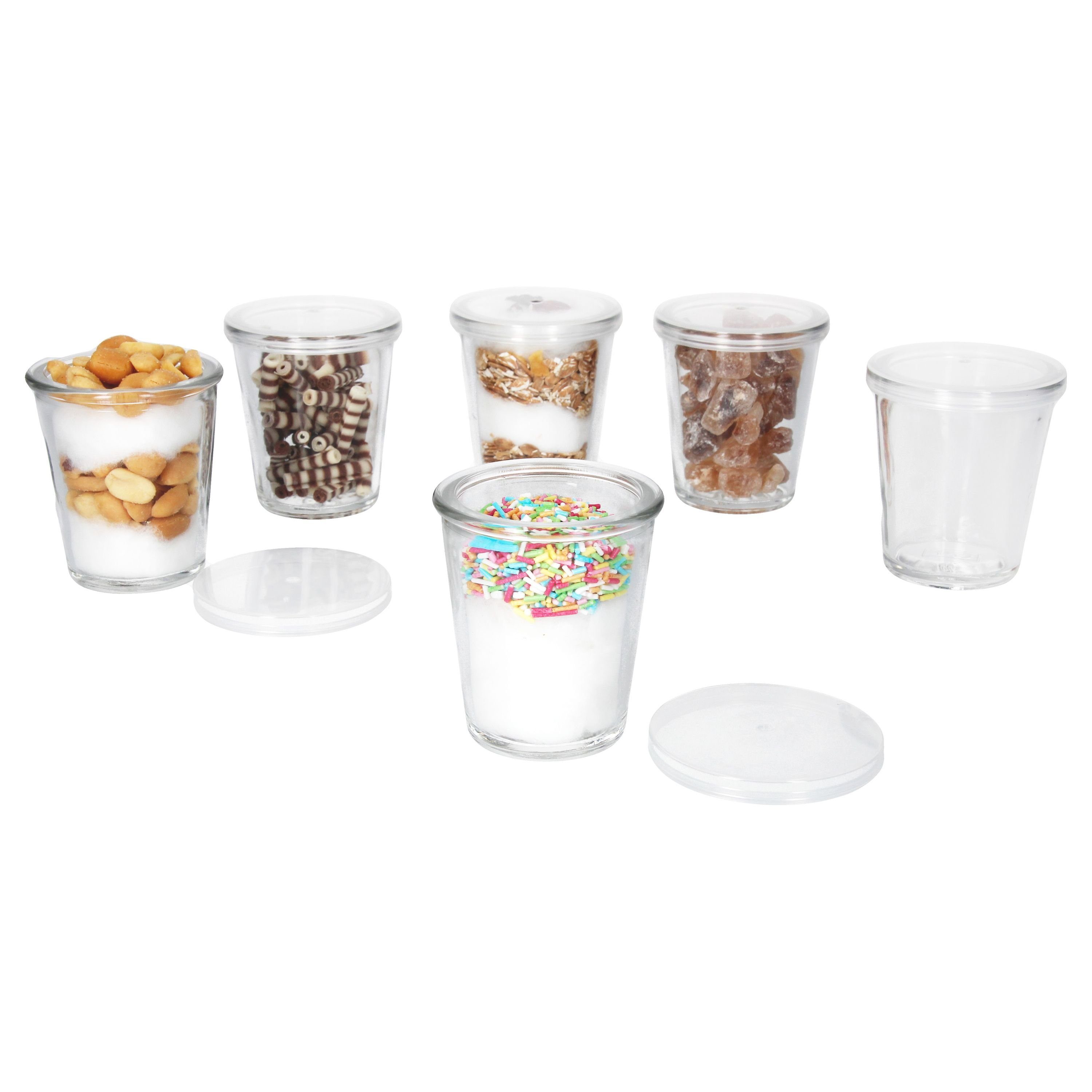 Vorratsglas 6er Set Becherglas 65ml + Kunststoffdeckel - für Dips, Desserts, Gewürze