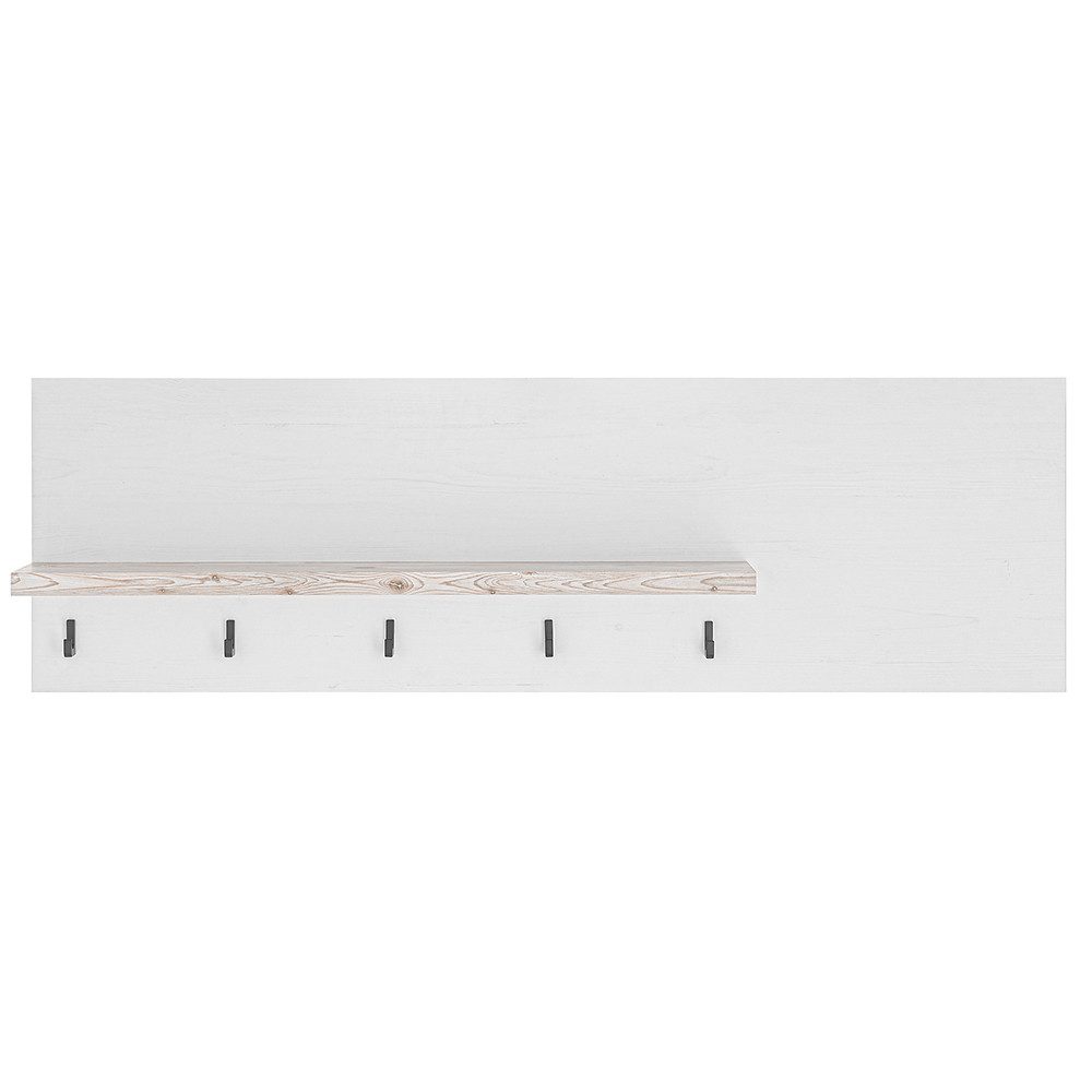 Lomadox Wandregal FERNA-61, Küchenregal, 130 cm breit, 5 Haken, Pinie Weiß mit Pinie dunkel Nb