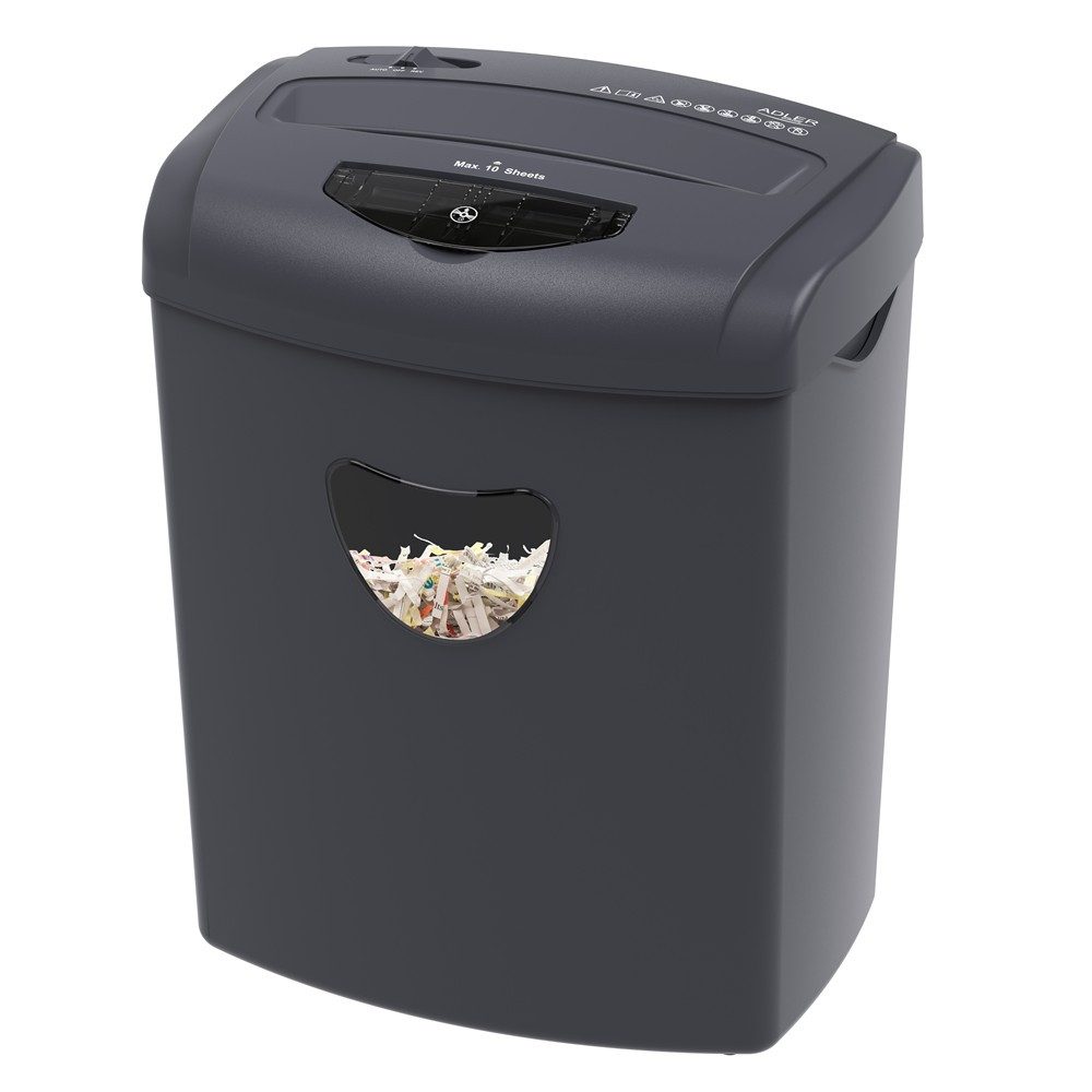 ADLER EUROPE Aktenvernichter AD 1038 P-4 Dokumentenschredder, für Papier, Kreditkarten und CD/DVDs, 10 Blatt, 21 Liter, Grau