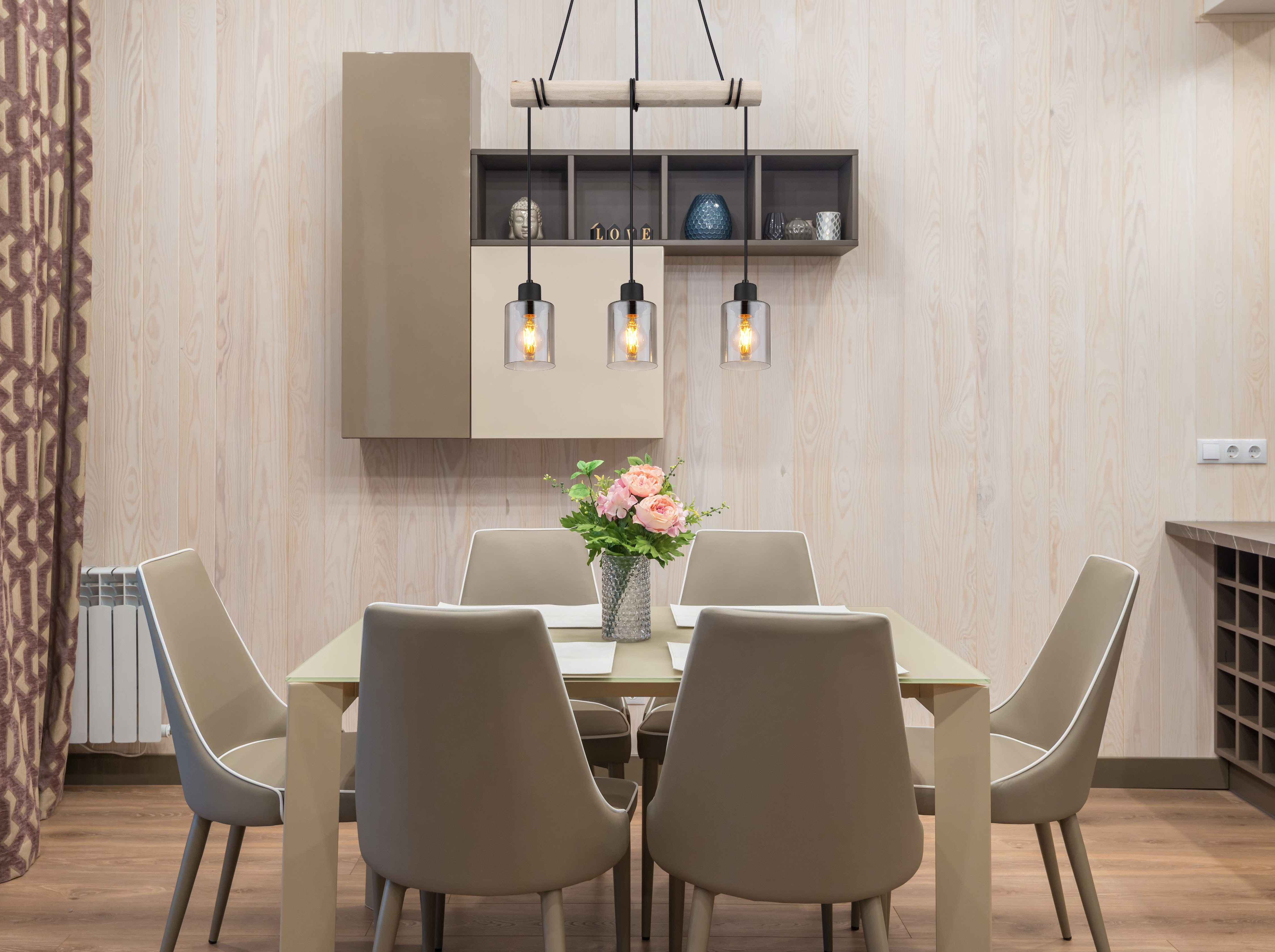 GLOBO LIGHTING Hängeleuchte HADERA, ohne Leuchtmittel, Hängeleuchte Schwarz/Holz, Rauchglas, höhenkürzbar, E27