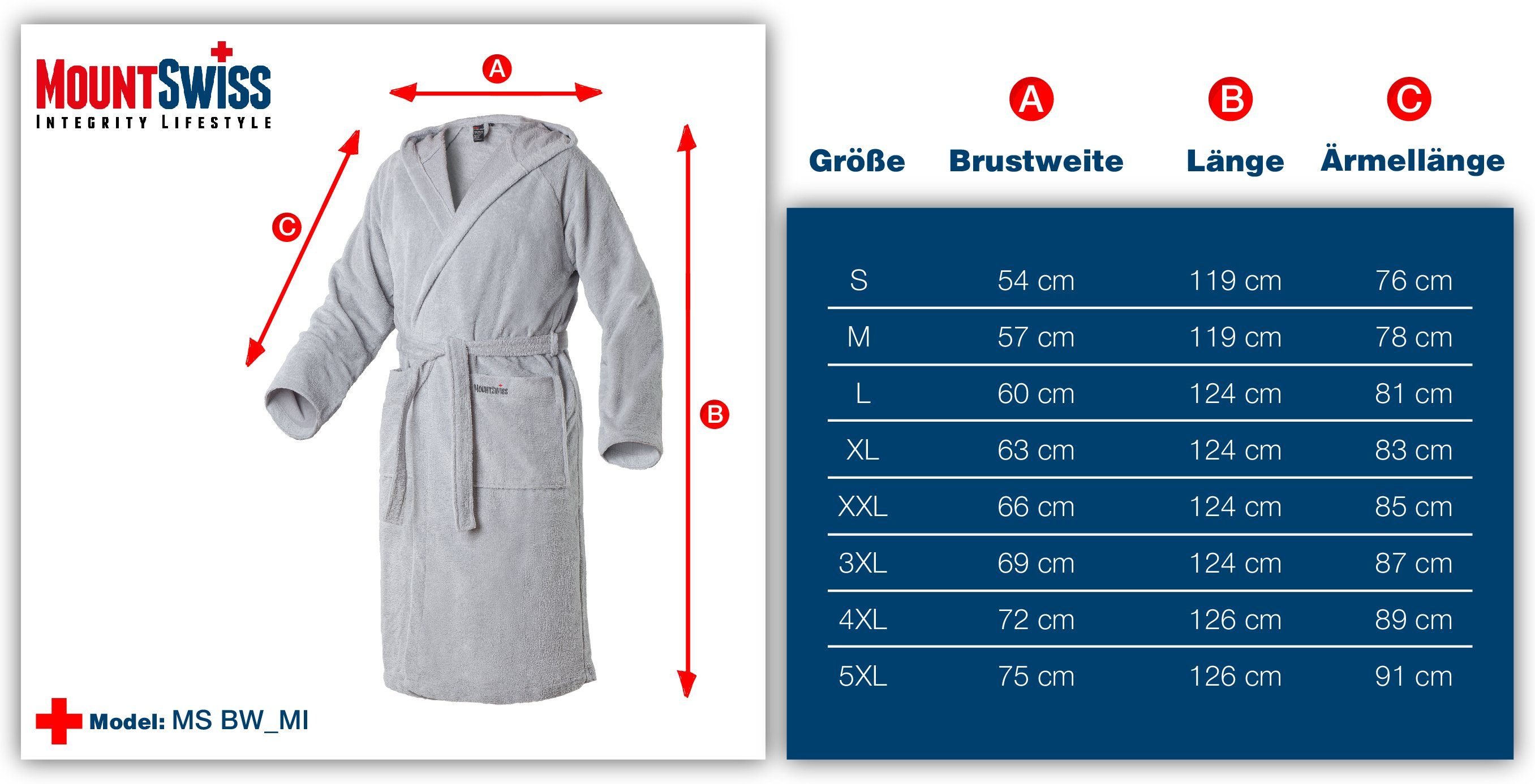 Mount Swiss Bademantel Mount Swiss Unisex AARAU Bademantel mit Kapuze I Herren Damen aus, Baumwolle, Weitenverstellung, Bindegürtel