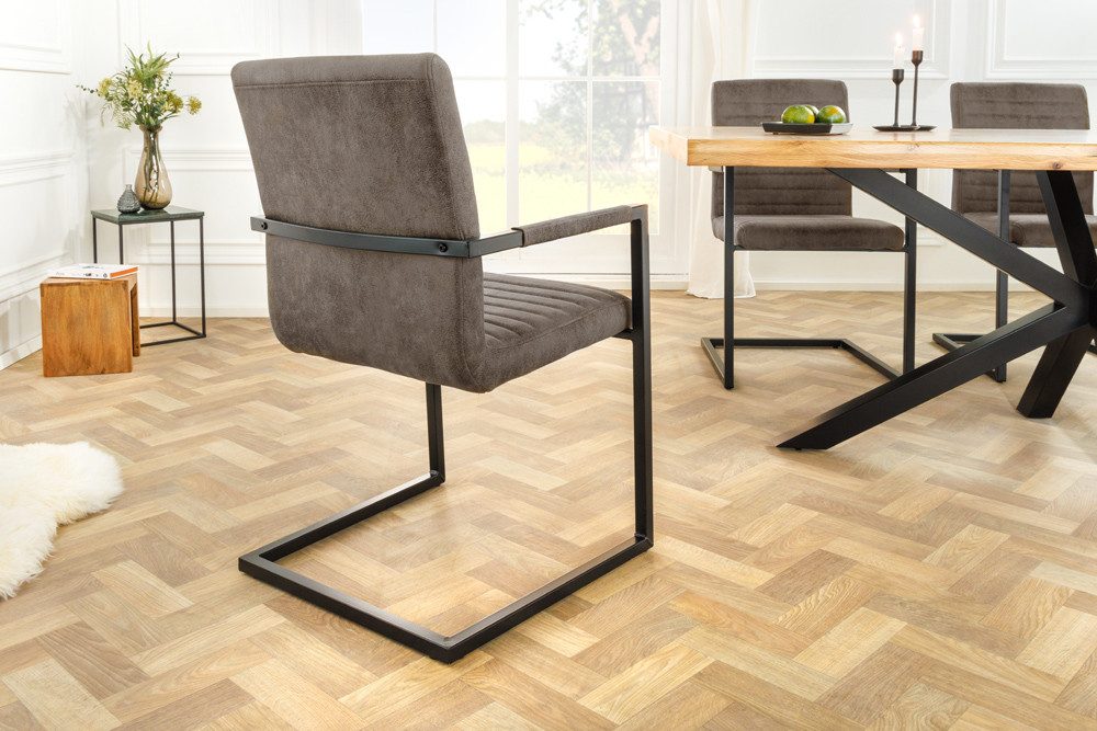 riess-ambiente Freischwinger LOFT taupe grau / anthrazit (Einzelartikel, 1 St), Esszimmer · Microfaser · Metall · mit Armlehne · Industrial