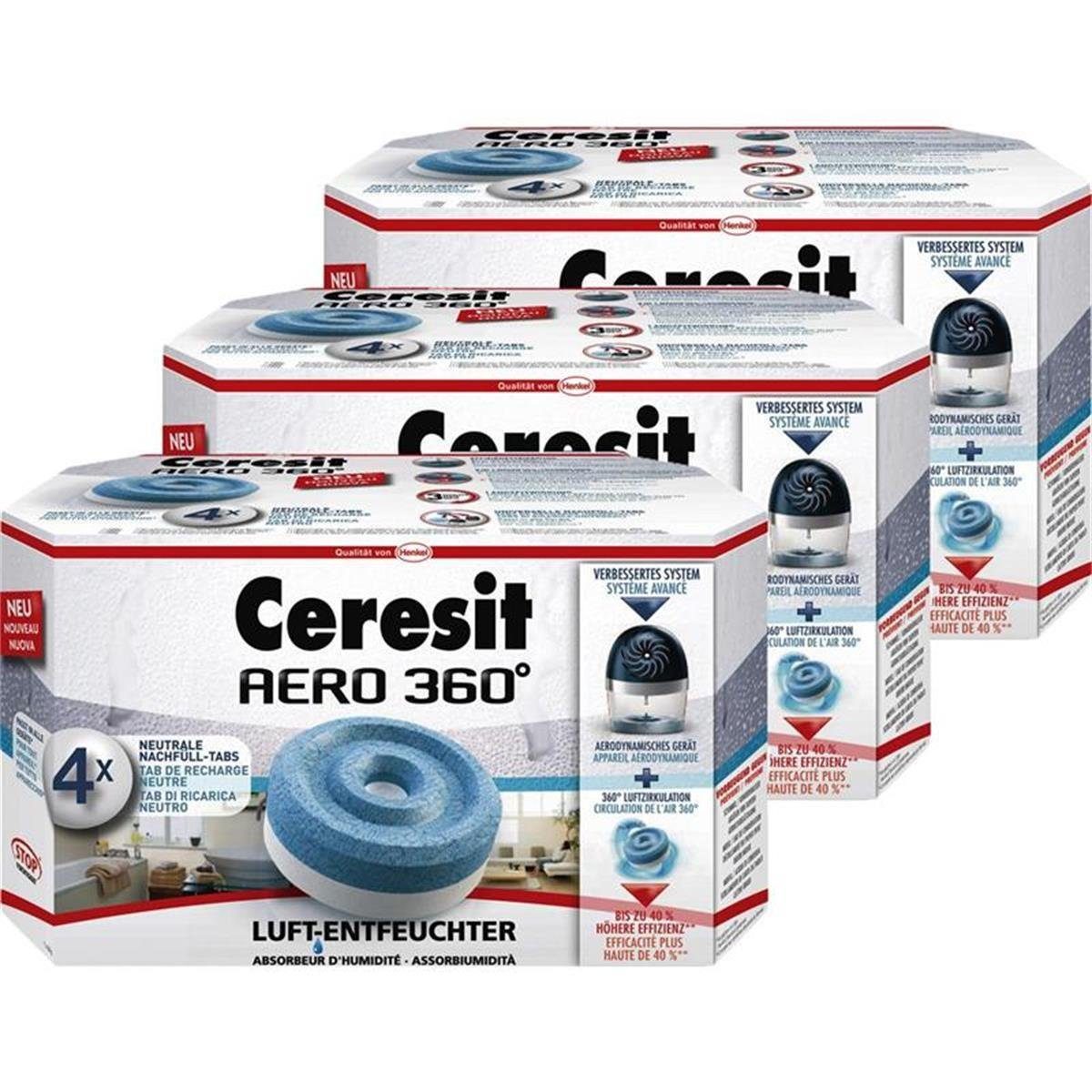 Ceresit Luftentfeuchter Henkel Ceresit Luft-Entfeuchter-Tabs AERO 360  Nachfüller 4x450g Tab (3er Pack)