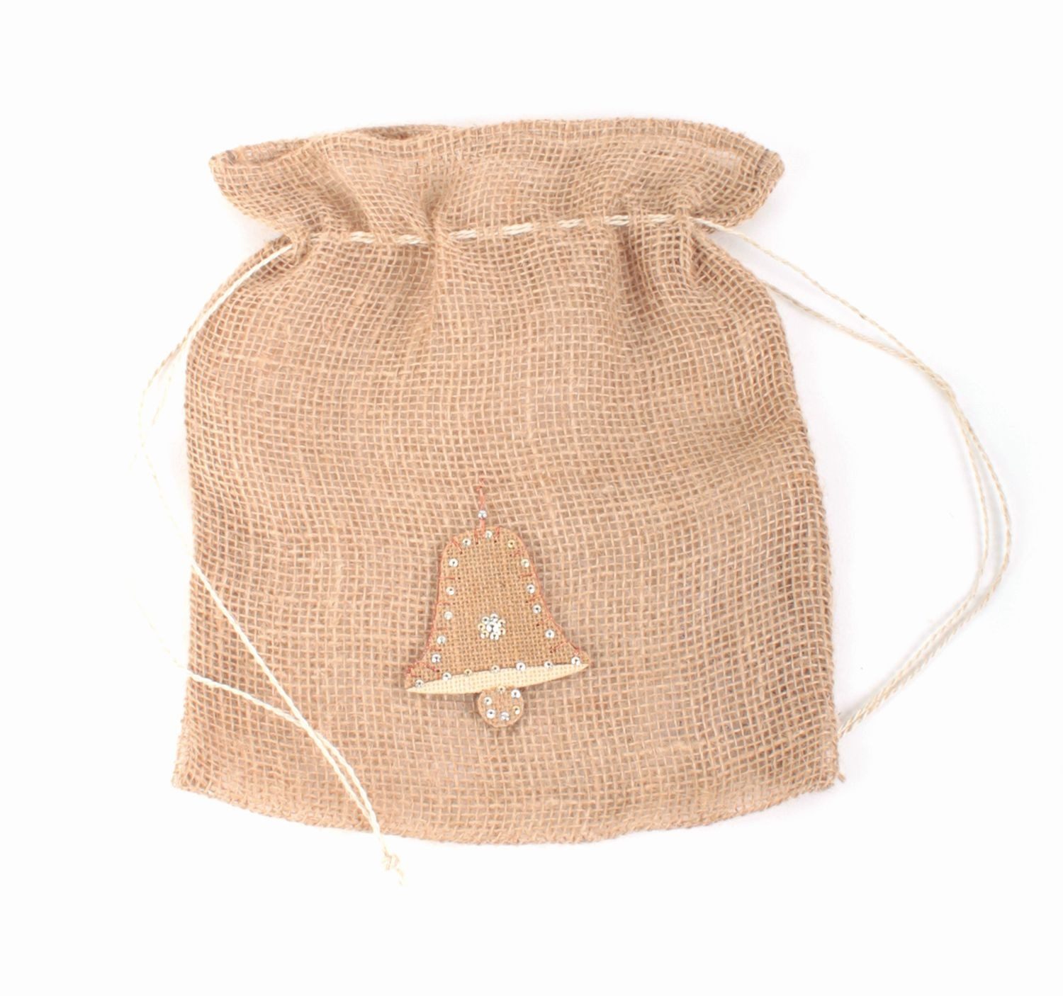 El Puente Jutesäckchen Jute-Sack mit Anhänger und Zugband, Handmade, Fair Trade