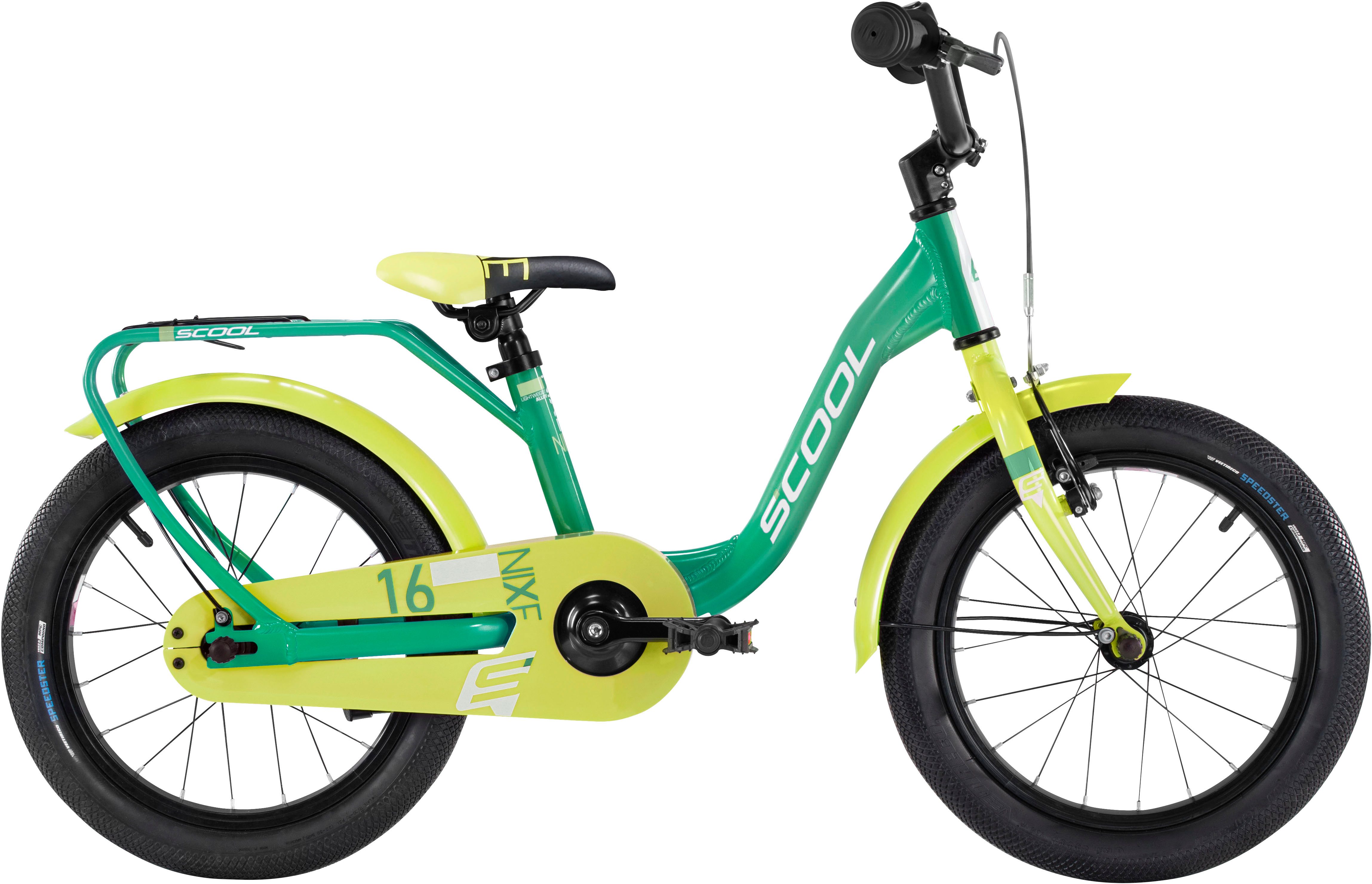 S’COOL Kinderfahrrad S'COOL niXe 16-1S - Green/Lime, 1 Gang, ohne Schaltung, Stützräder montierbar