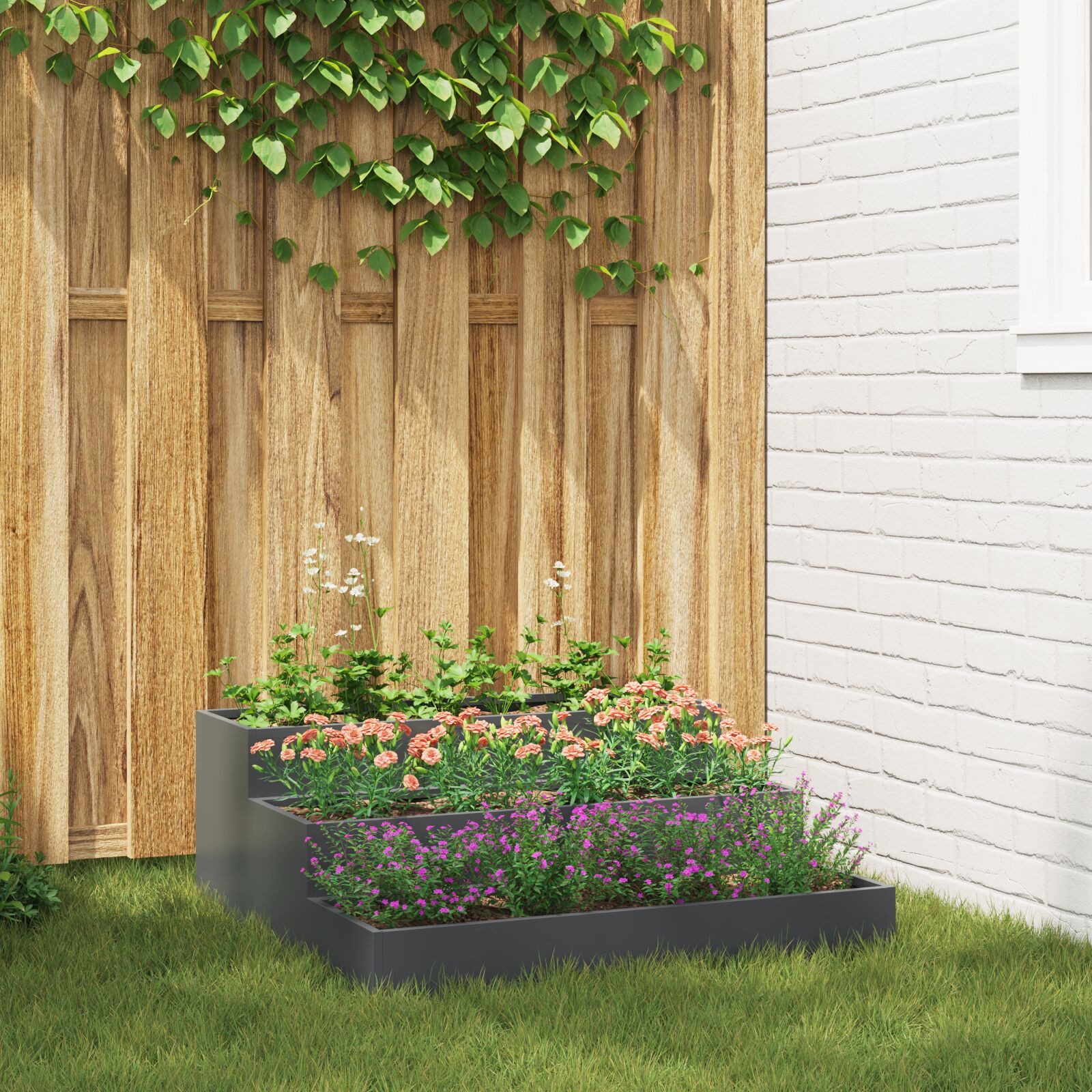Thumbnail - vidaXL Hochbeet Gartenpflanzer 3-Tier 90x90x35 cm Anthrazit Stahl