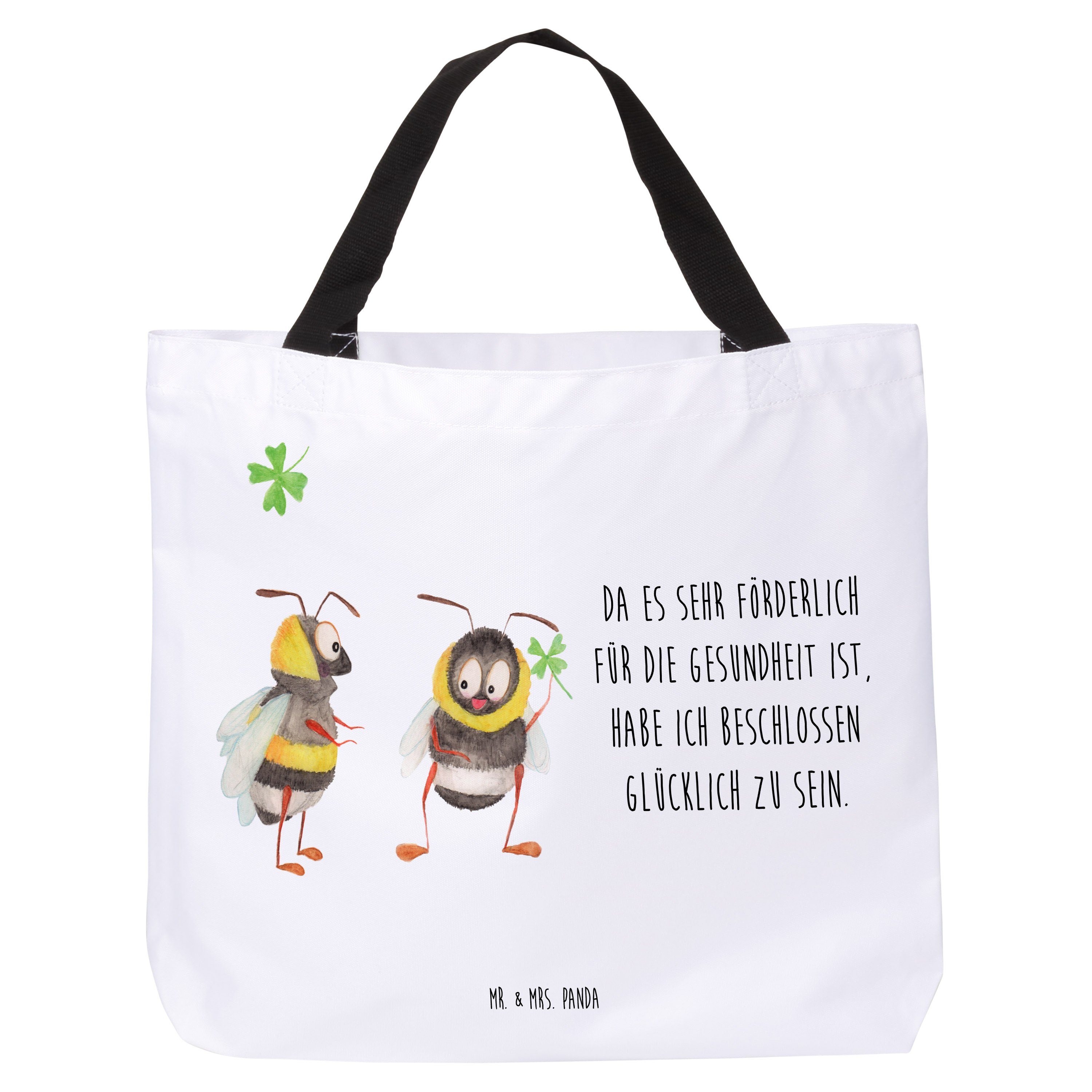 Mr. & Mrs. Panda Shopper Hummeln mit Kleeblatt - Weiß - Geschenk, Tragebeutel, lustige Sprüche (1-tlg)