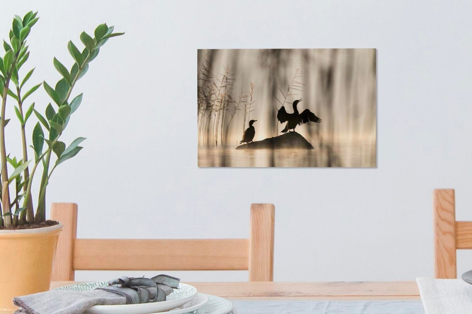 Tiere Leinwandbilder, - - St), Leinwandbild OneMillionCanvasses® Nebel Aufhängefertig, - Vögel Wanddeko, Wandbild 30x20 cm Natur, (1