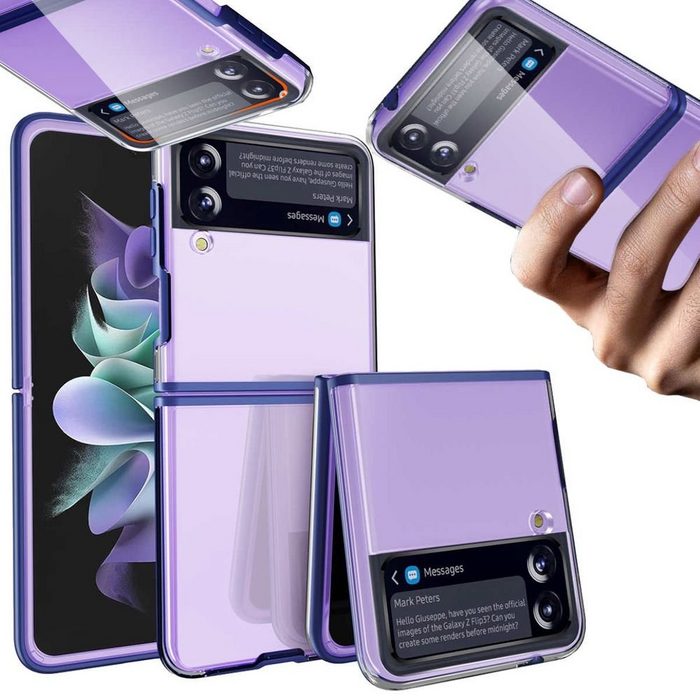 Wigento Handyhülle Für Samsung Galaxy Z Flip3 5G Crystal Design Kunststoff TPU Cover Handy Tasche Hülle Etuis Blau
