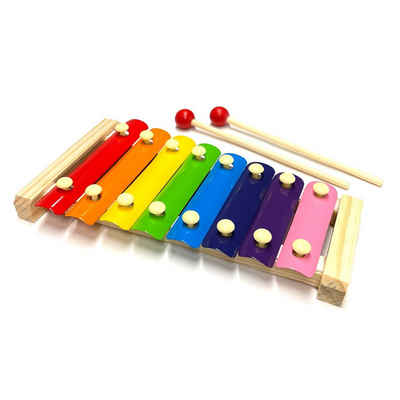 HAC24 Spielzeug-Musikinstrument Kinder Glockenspiel Xylophon Musikinstrument Metallophon, (1 tlg), mit 2 Schlägel 8 Farbigen Platten