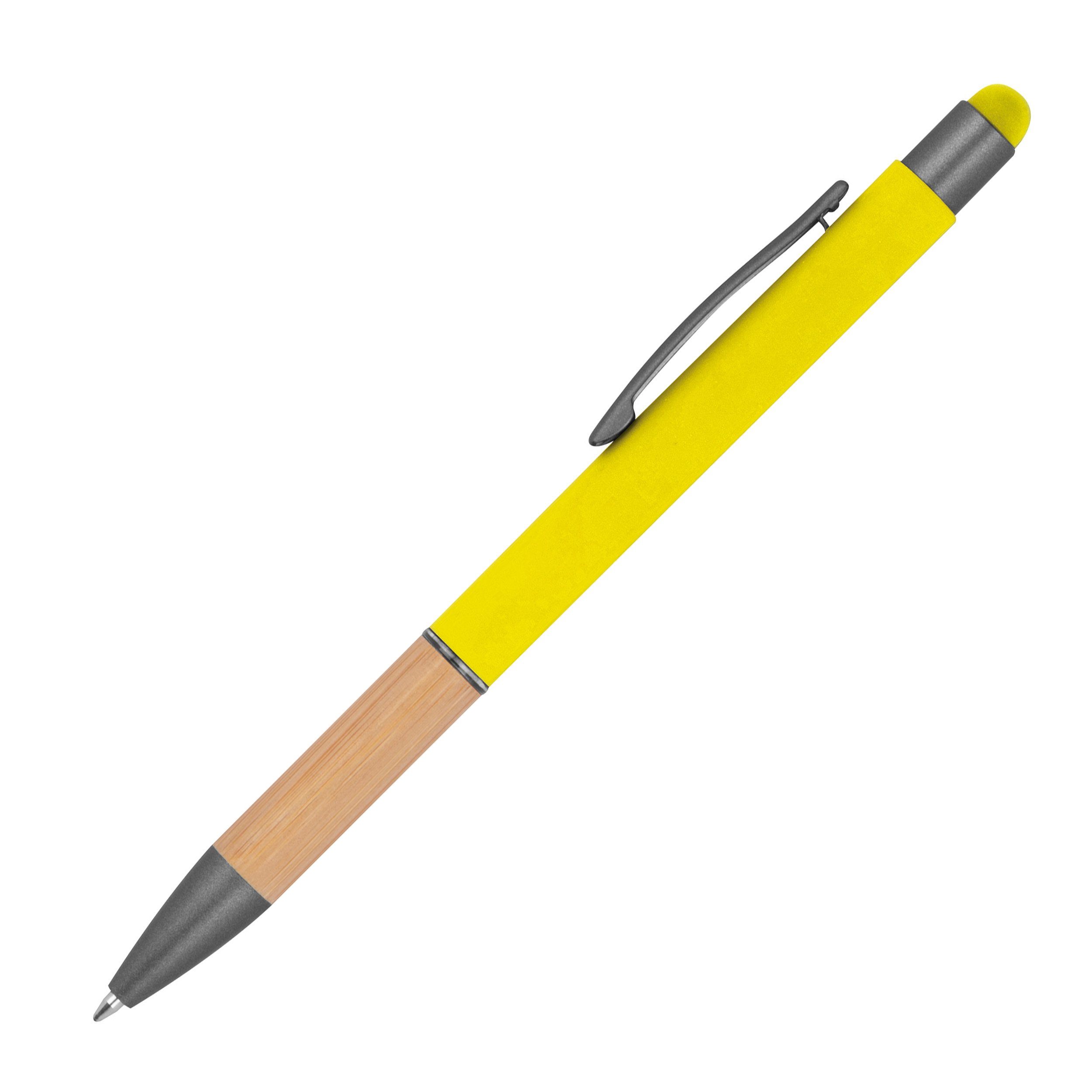 Livepac Office Kugelschreiber 10 Touchpen Kugelschreiber mit Griffzone aus Bambus / Farbe: gelb