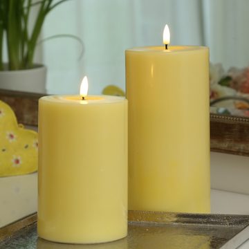 Deluxe Homeart LED-Kerze Mia Echtwachs Deluxe Wachsspiegel flackernd H: 15cm D: 10cm gelb