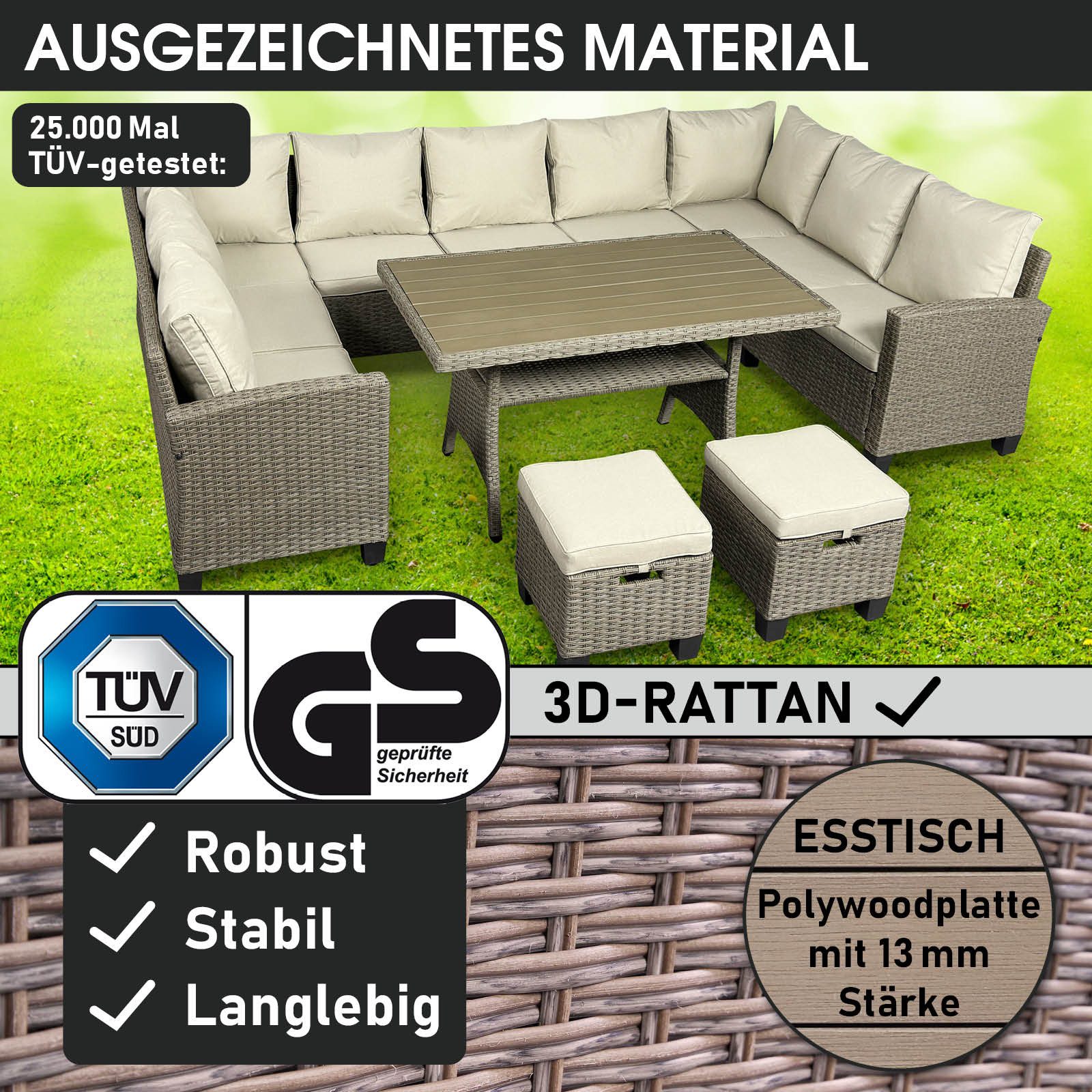 BRAST Gartenlounge-Set Family, bis zu 11 Personen viele Farben, inkl. extra Dicke Kissen, TÜV geprüft Outdoor Loungemöbel