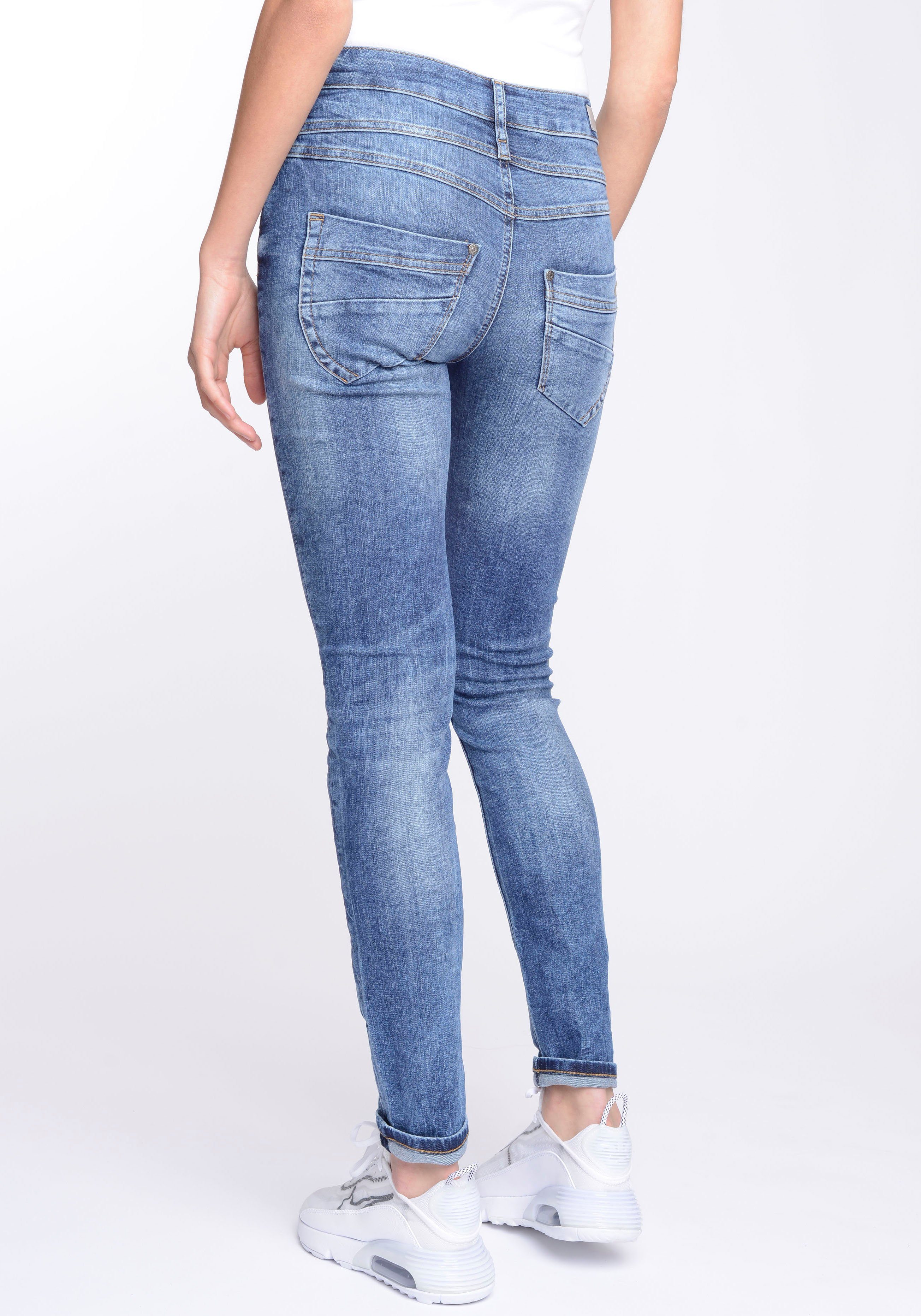 (mid 3-Knopf-Verschluss Skinny-fit-Jeans mit und Wash Midblue 94MORA blue) vorne GANG Passe