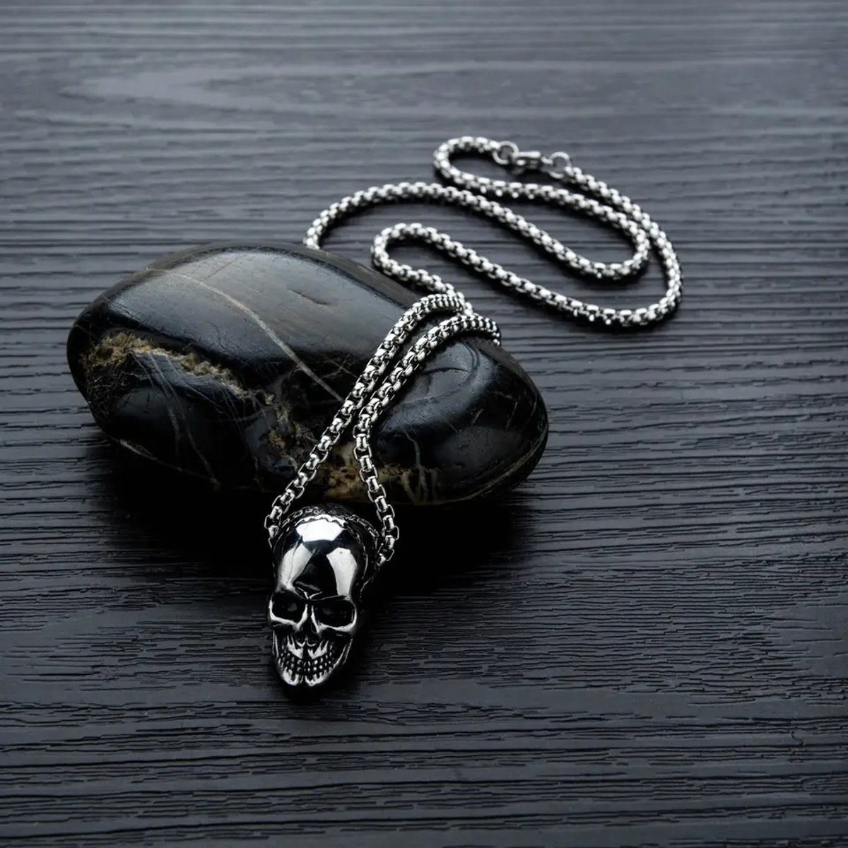 Totenkopfkette Edelstahl Skull, Damenkette Sanixa Edelstahlkette mit Herrenkette Halsschmuck Halskette Anhänger silber schwarz