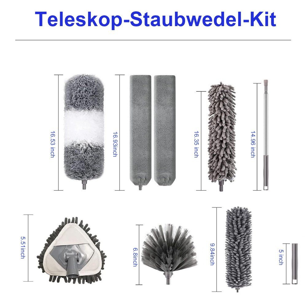 HUGERSTONE Staubwedel Staubwischer Teleskop Lang, Staubwedel mit Teleskopstiel Waschbar (7-St), Staubwedel mit Teleskopstange Ausziehbar auf 250 cm für Decke, Möbel