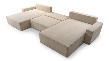 MOEBLO Wohnlandschaft DENVER U, Eckcouch aus Cordstoff Ecksofa U-Form Cord Sofa Couch Polsterecke U-Sofa - 410x85x200cm, mit Bettkasten und Schlaffunktion