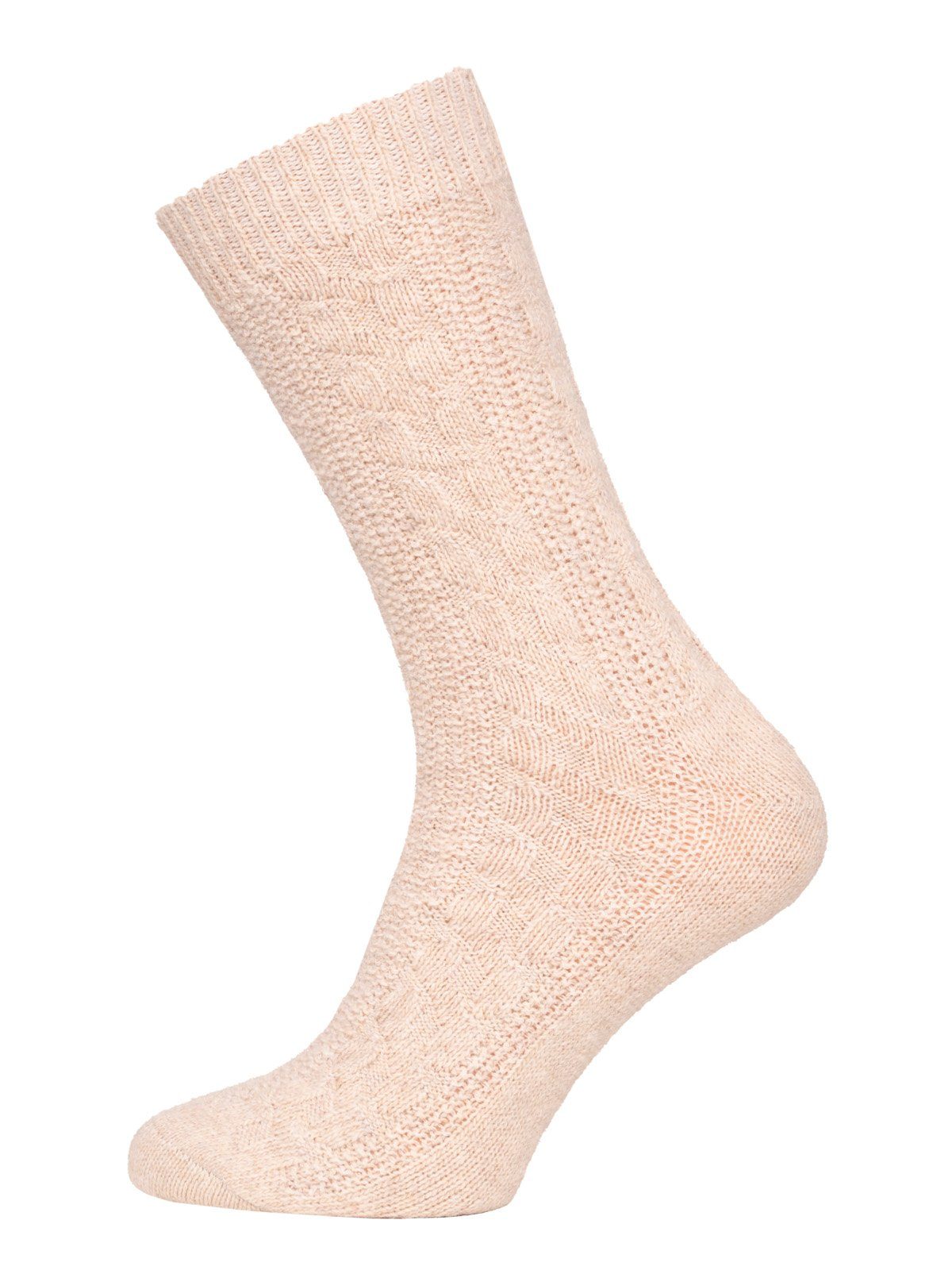 HomeOfSocks Socken 70% Lammwolle Socks Zopfmuster Wollsocken Extra Warm (Paar, 1 Paar) Feine und strapazierfähige Lambswool Wollsocken Beige
