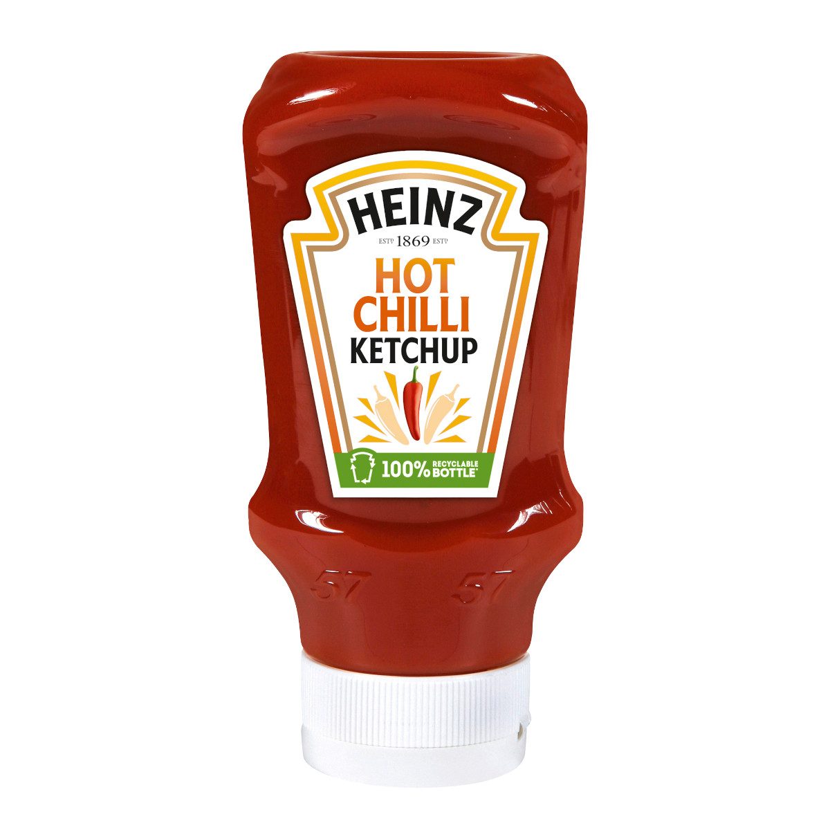 Heinz Saucen, Heinz Hot Chili Ketchup mit Cayennepfeffer Kopfsteherflasche 500ml