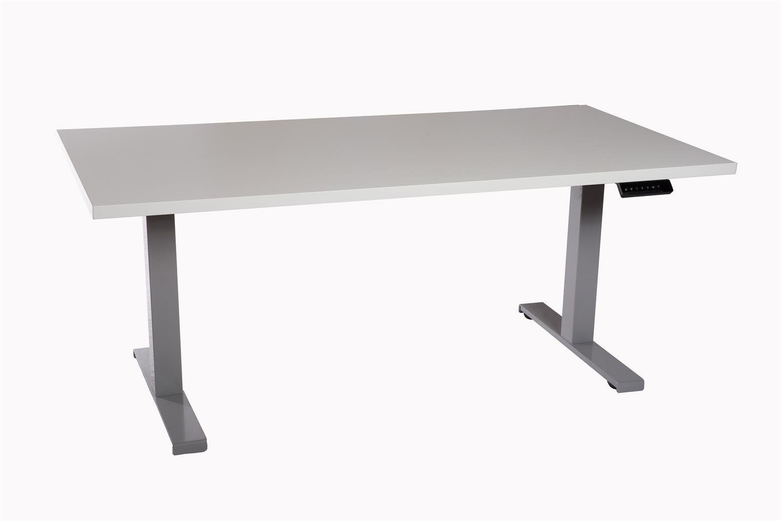 Schreibtisch höhenverstellbar lichtgrau Tischplatte weiß Melaminharz 160x80cm
